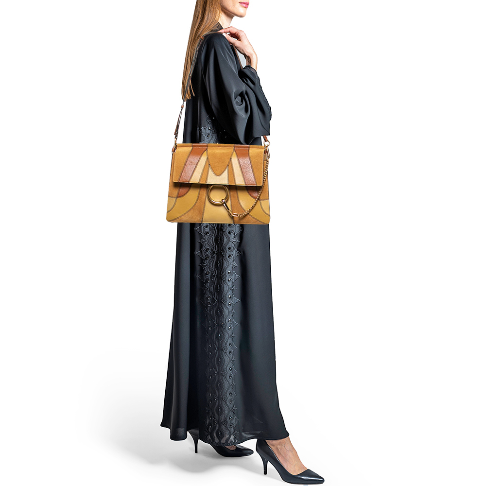 

Chloe Beige/Brown Leather and Suede Medium Patchwork Faye Shoulder Bag