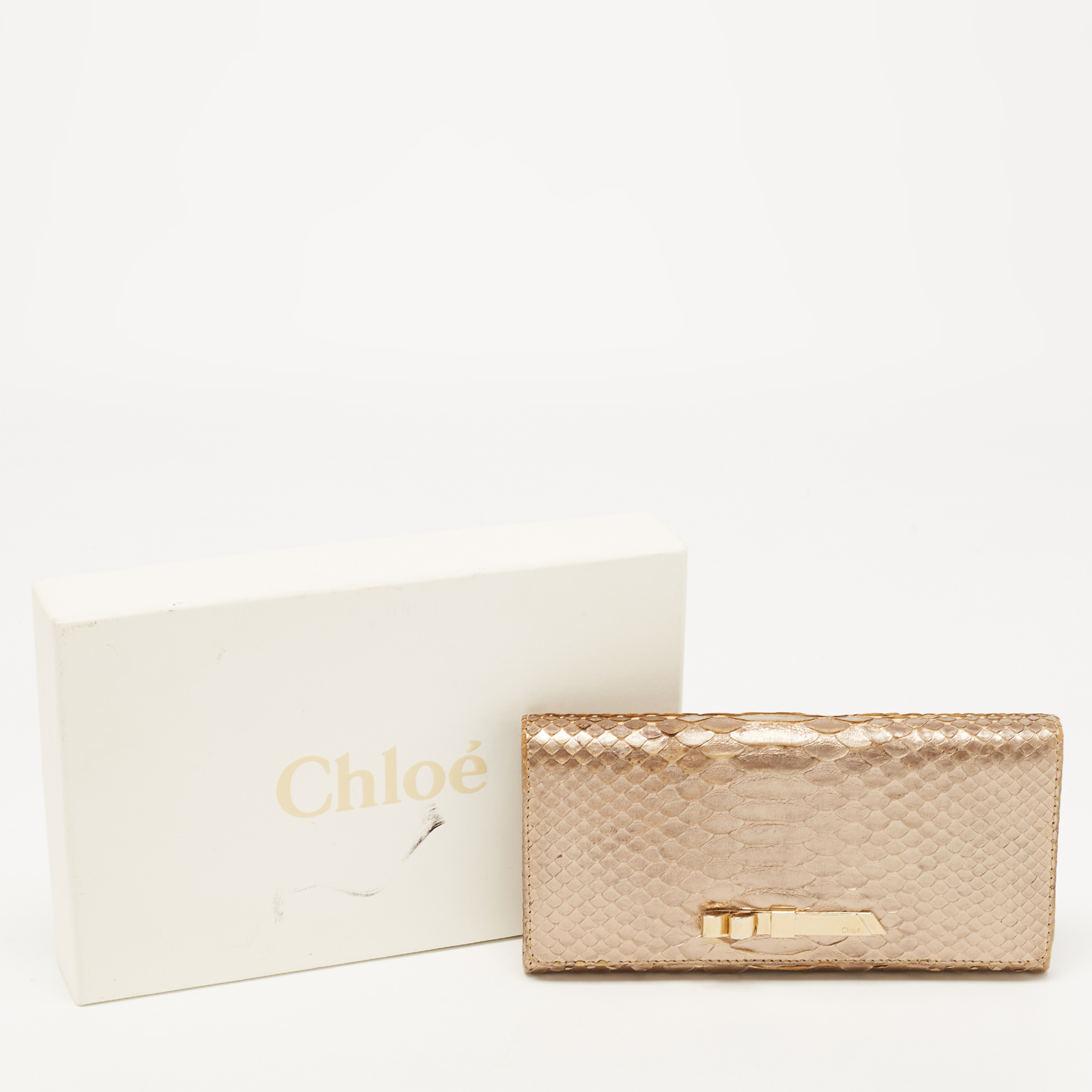 Chloe Metallic Beige Python Flap Continental Wallet