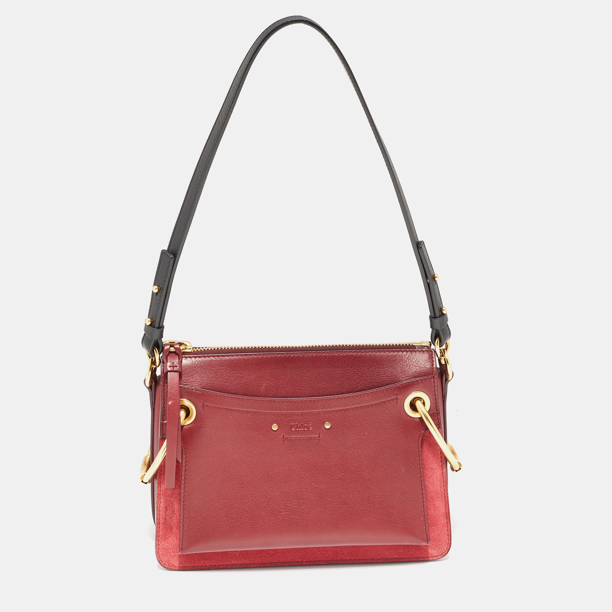 Chloe Maroon Leather And Suede Small Roy Shoulder Bag