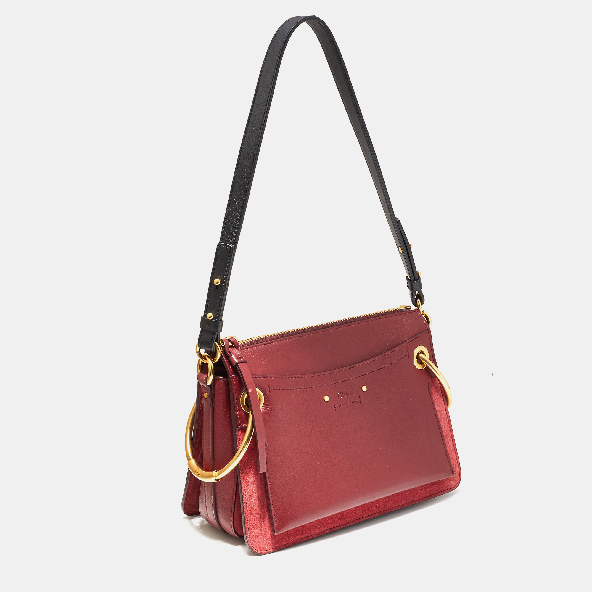 Chloe Maroon Leather And Suede Small Roy Shoulder Bag