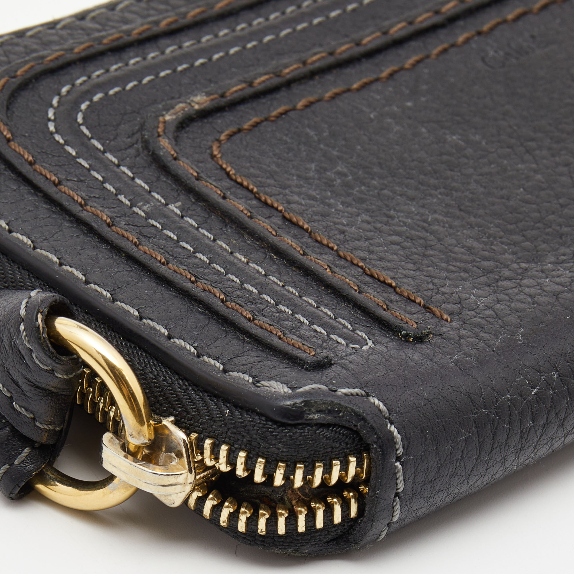 Chloe Black Leather Marcie Zip Around Continental Wallet