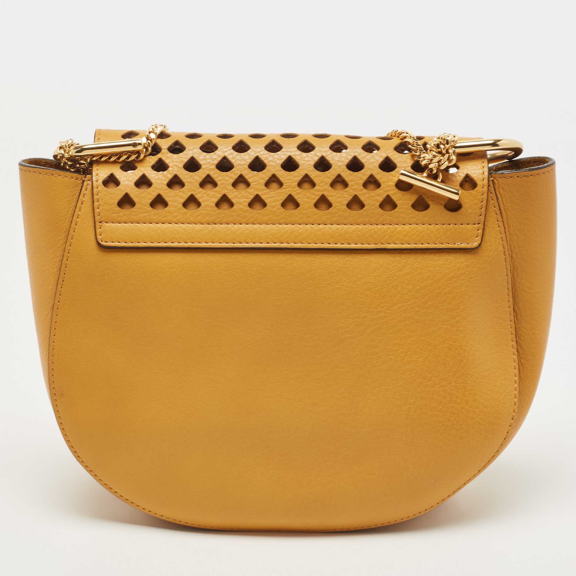 Chloe Mustard Pineapple Perforated Leather Medium Drew Shoulder Bag