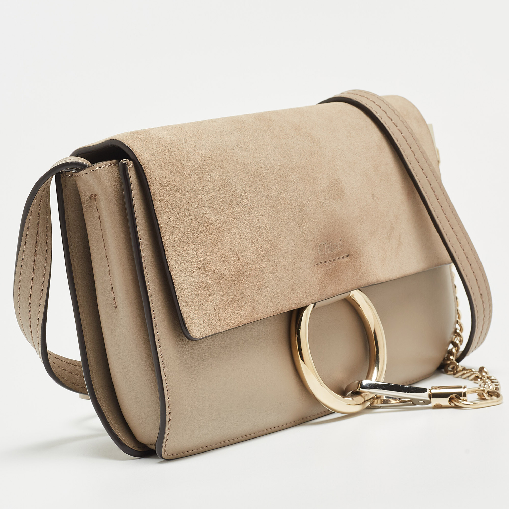 Chloe Taupe Leather And Suede Small Faye Shoulder Bag