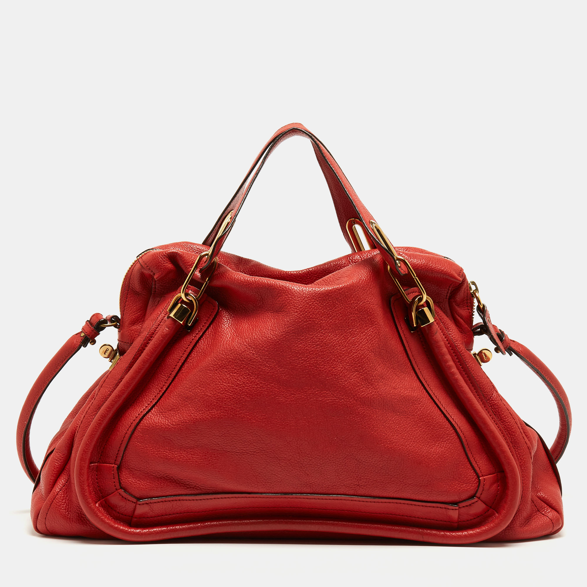 Chloe Brick Red Leather Large Paraty Shoulder Bag