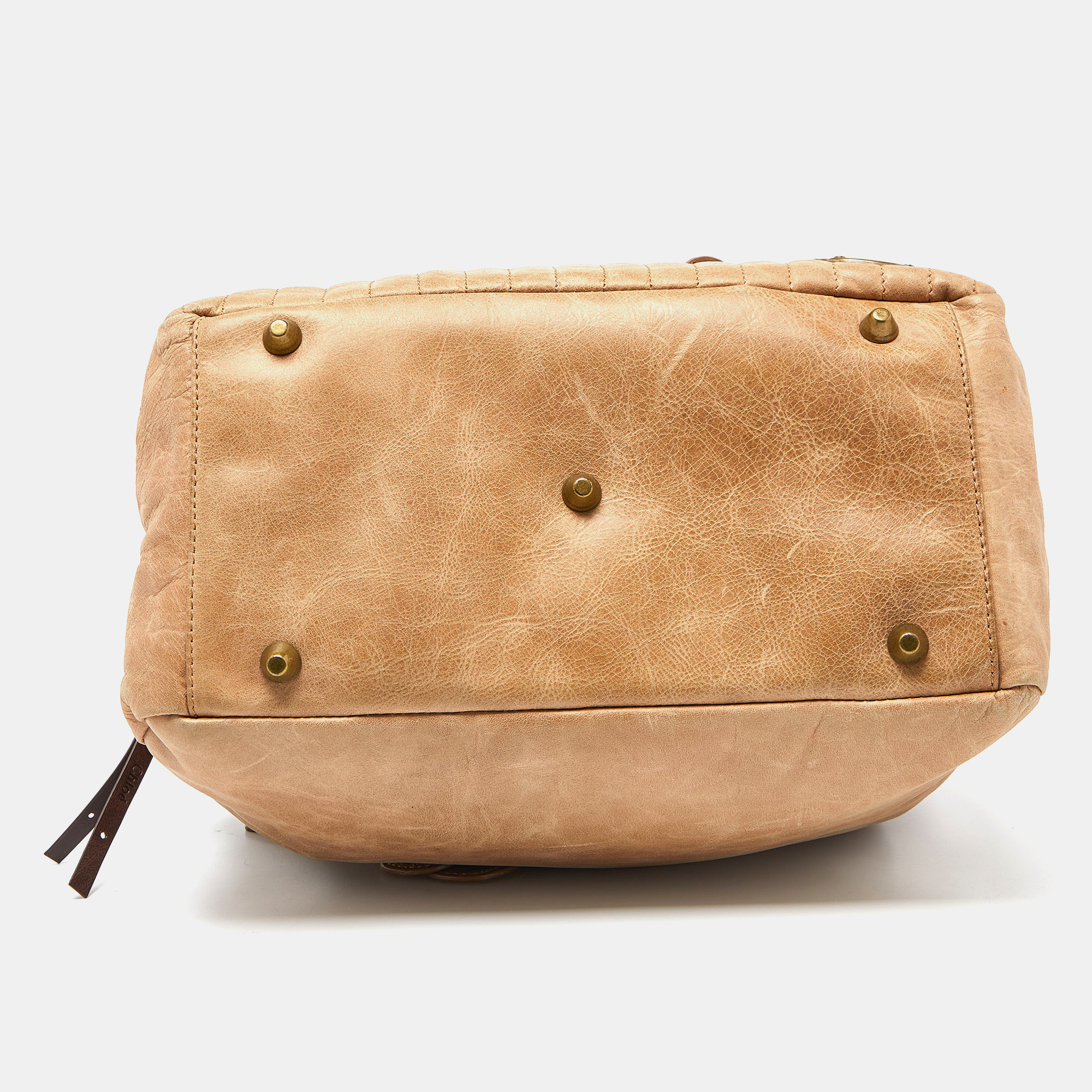Chloe Beige Leather Front Zip Pocket Shoulder Bag