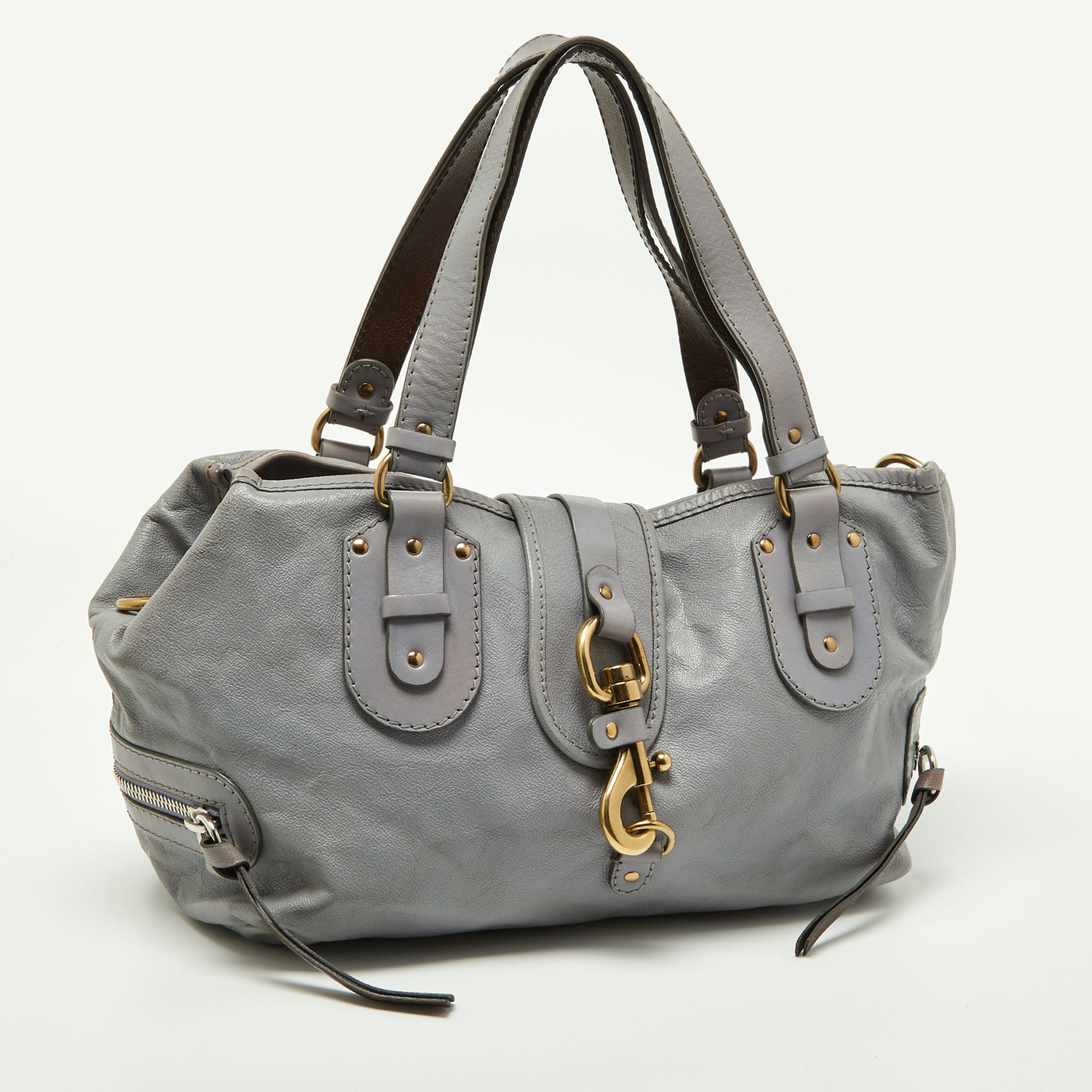 Chloe Lavender/Brown Leather Double Zip Tote