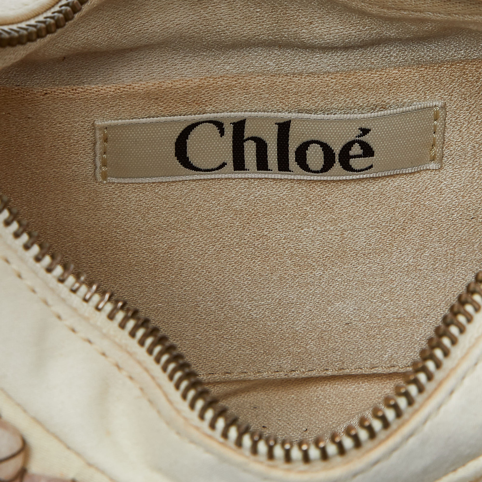 Chloé Beige Fabric Small Pebbles Stone Embellished Hobo