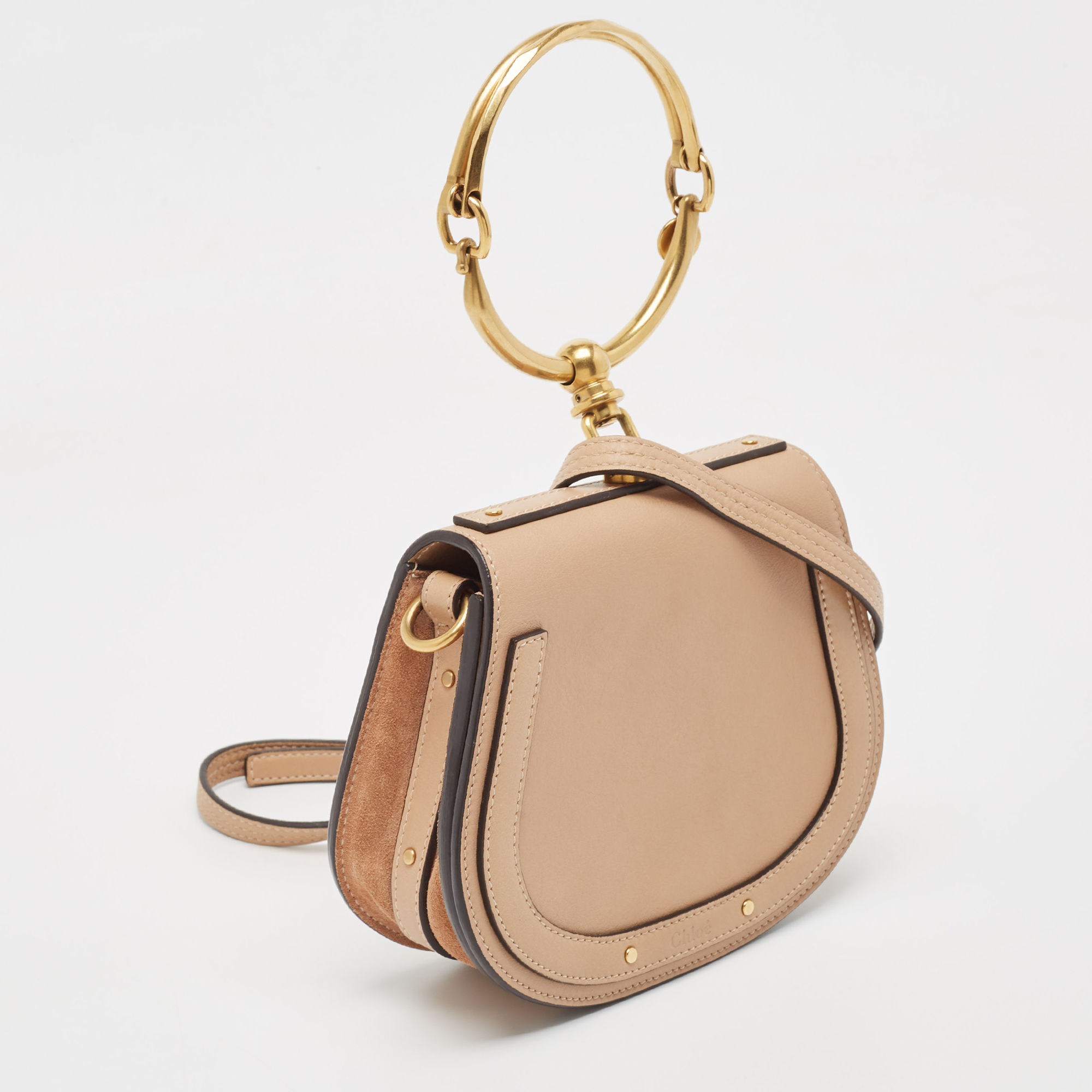 Chloe Beige Leather And Suede Small Nile Bracelet Crossbody Bag