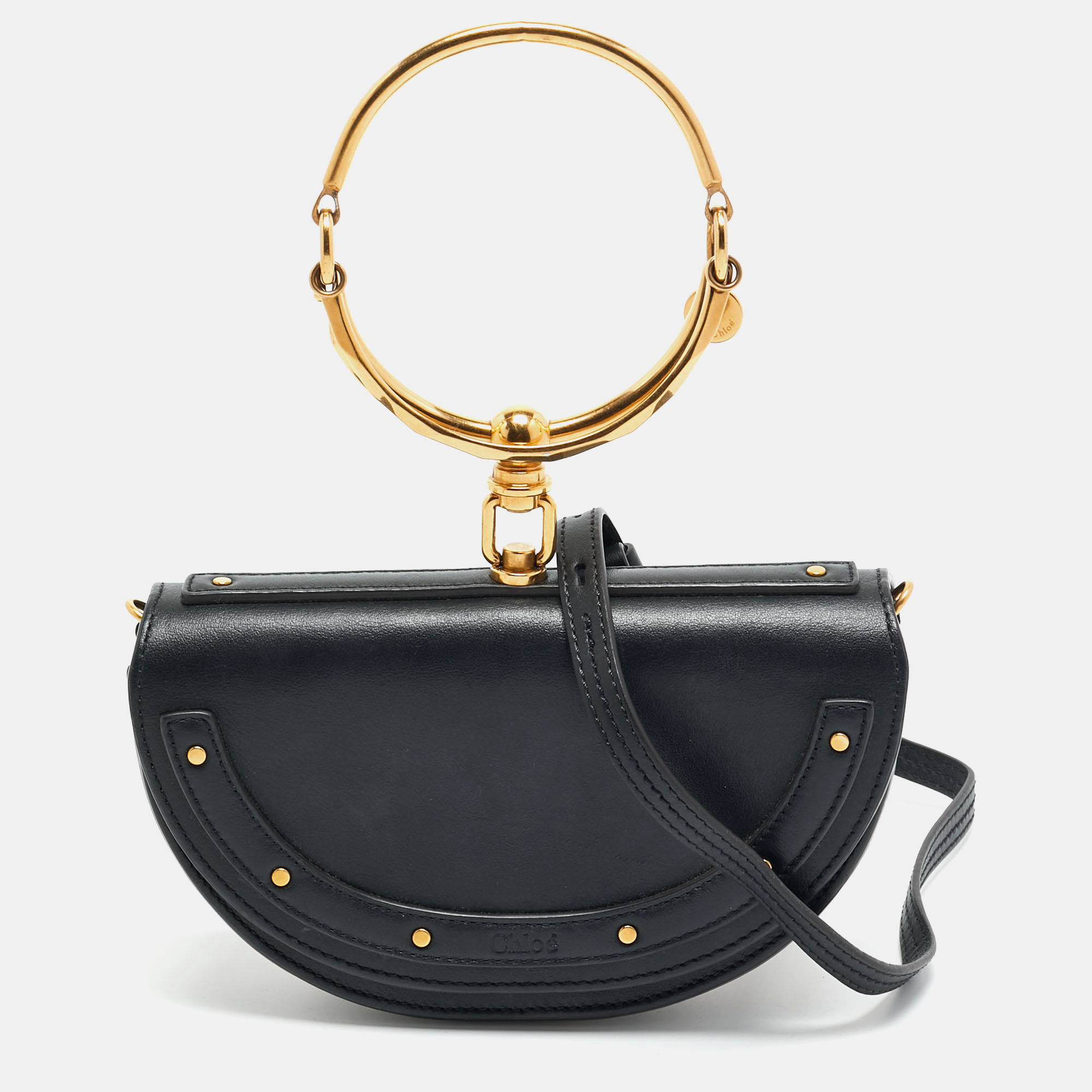 Chloé Black Leather Nile Bracelet Minaudiere Crossbody Bag