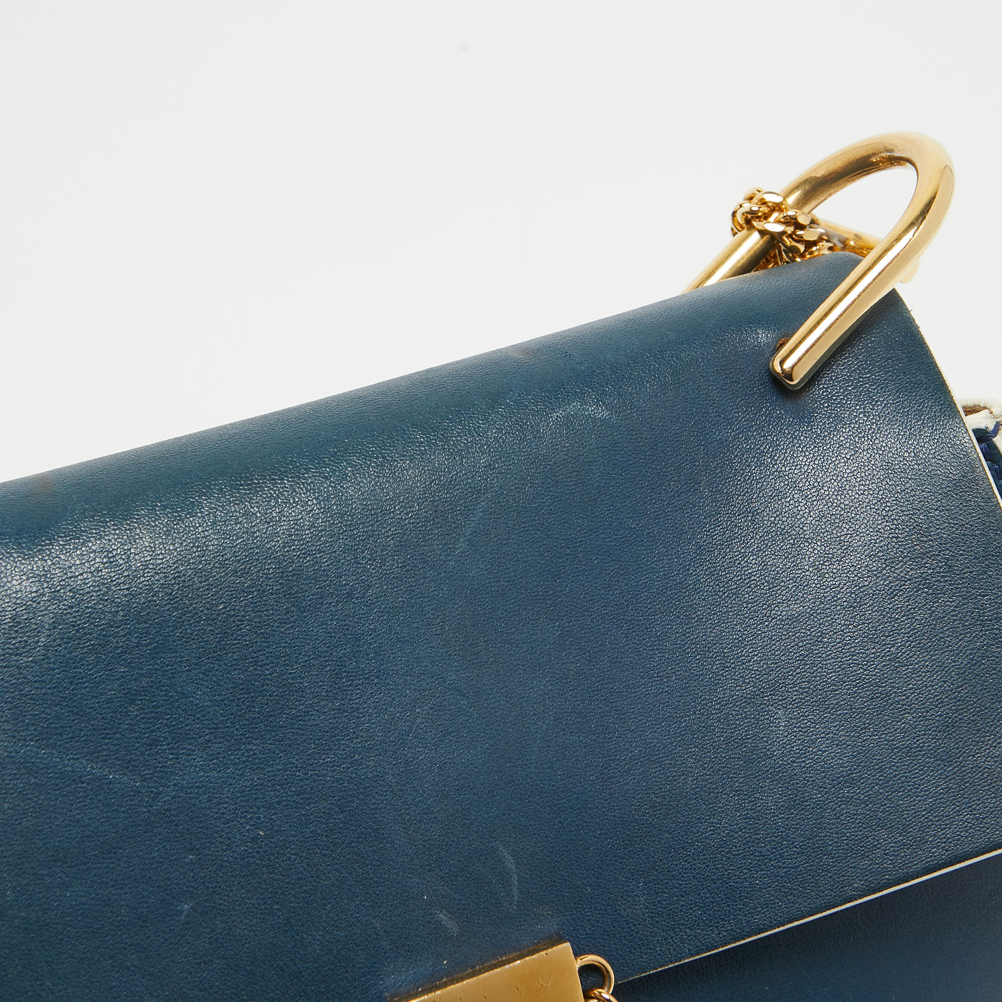 Chloe Navy Blue/Grey Leather Medium Drew Shoulder Bag