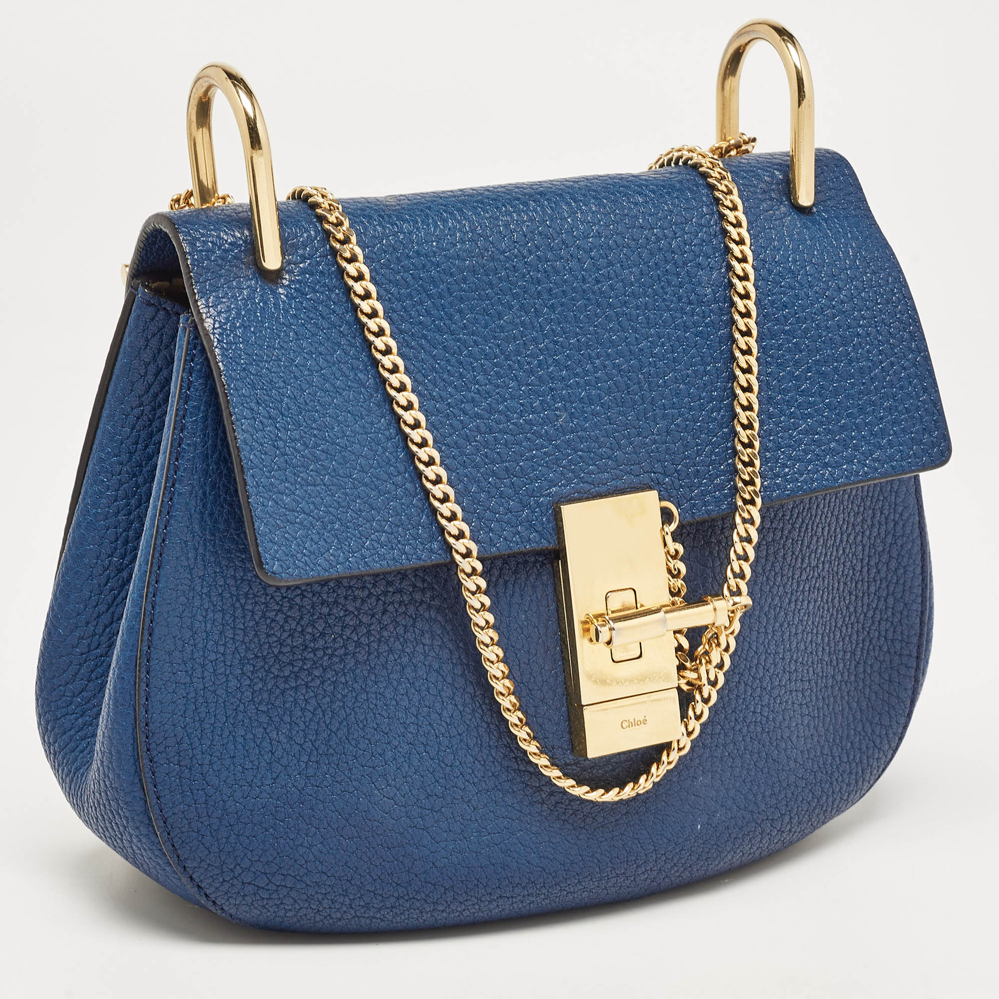 Chloe Blue Leather Medium Drew Shoulder Bag
