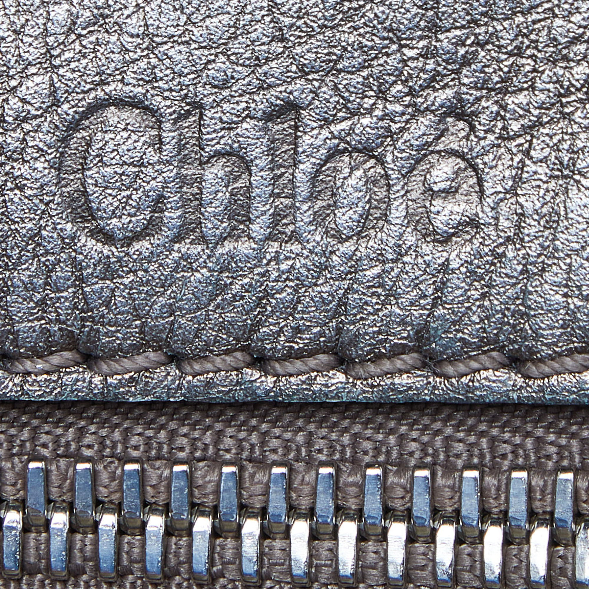 Chloe Blue/Metallic Denim And Leather Zip Satchel