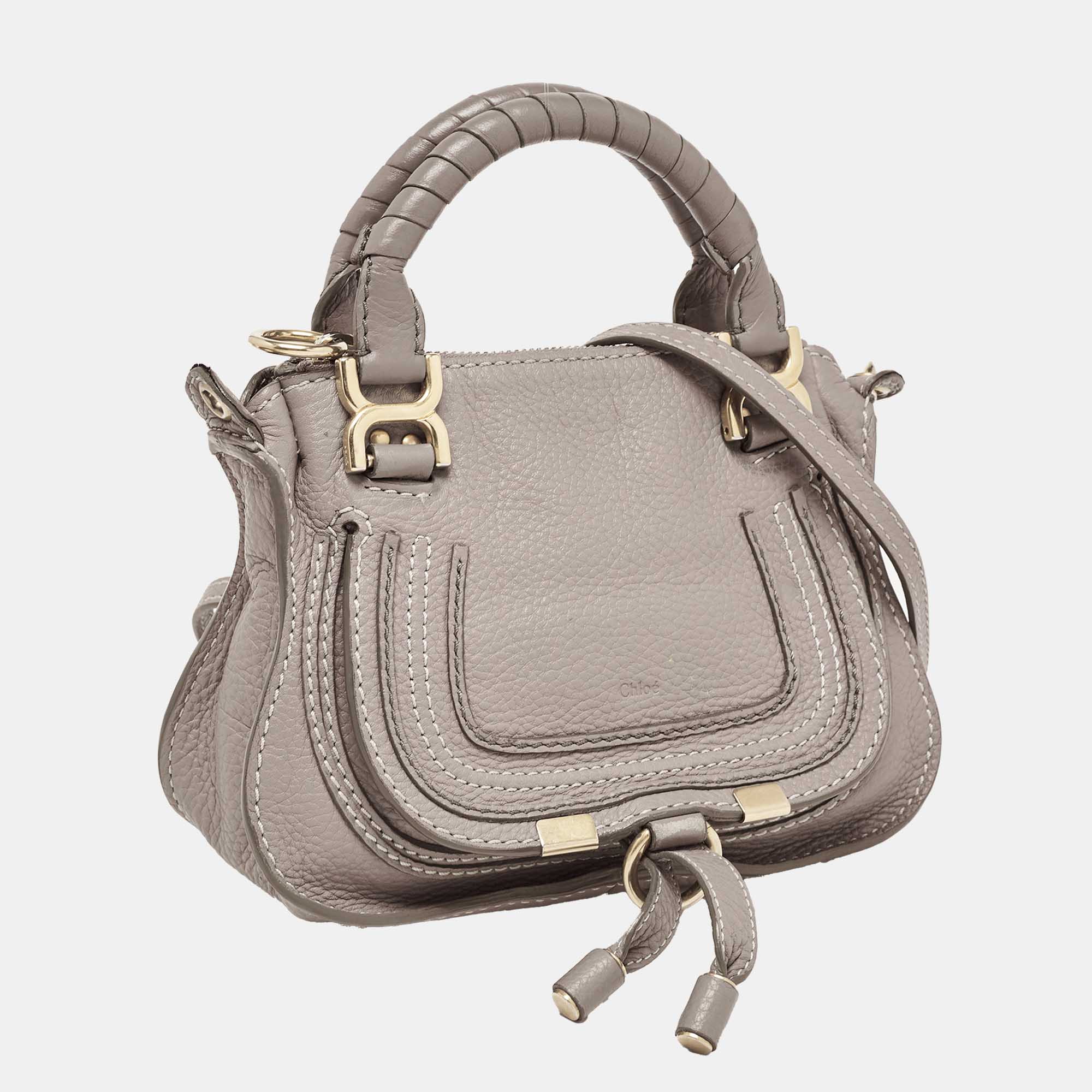 Chloe Grey Leather Mini Marcie Double Carry Crossbody Bag