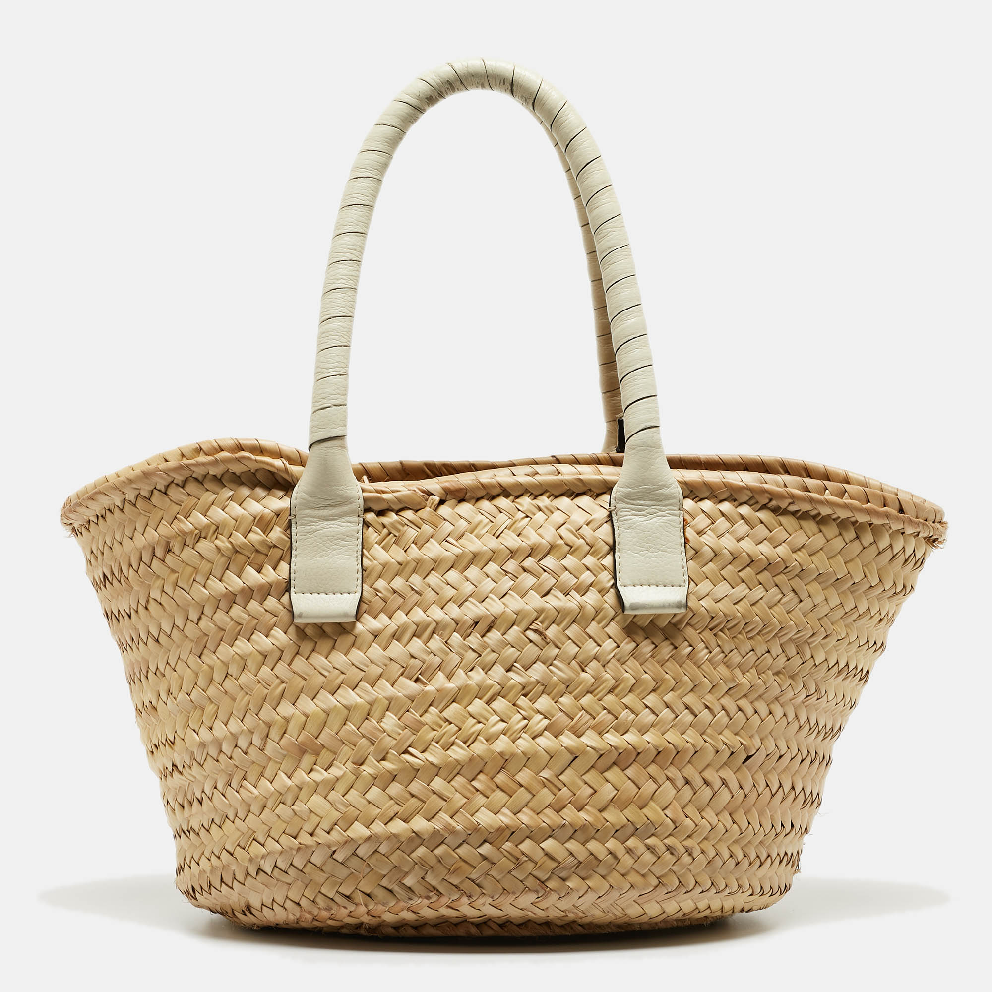 Chloe Beige/Cream Straw And Leather Medium Marcie Basket Bag