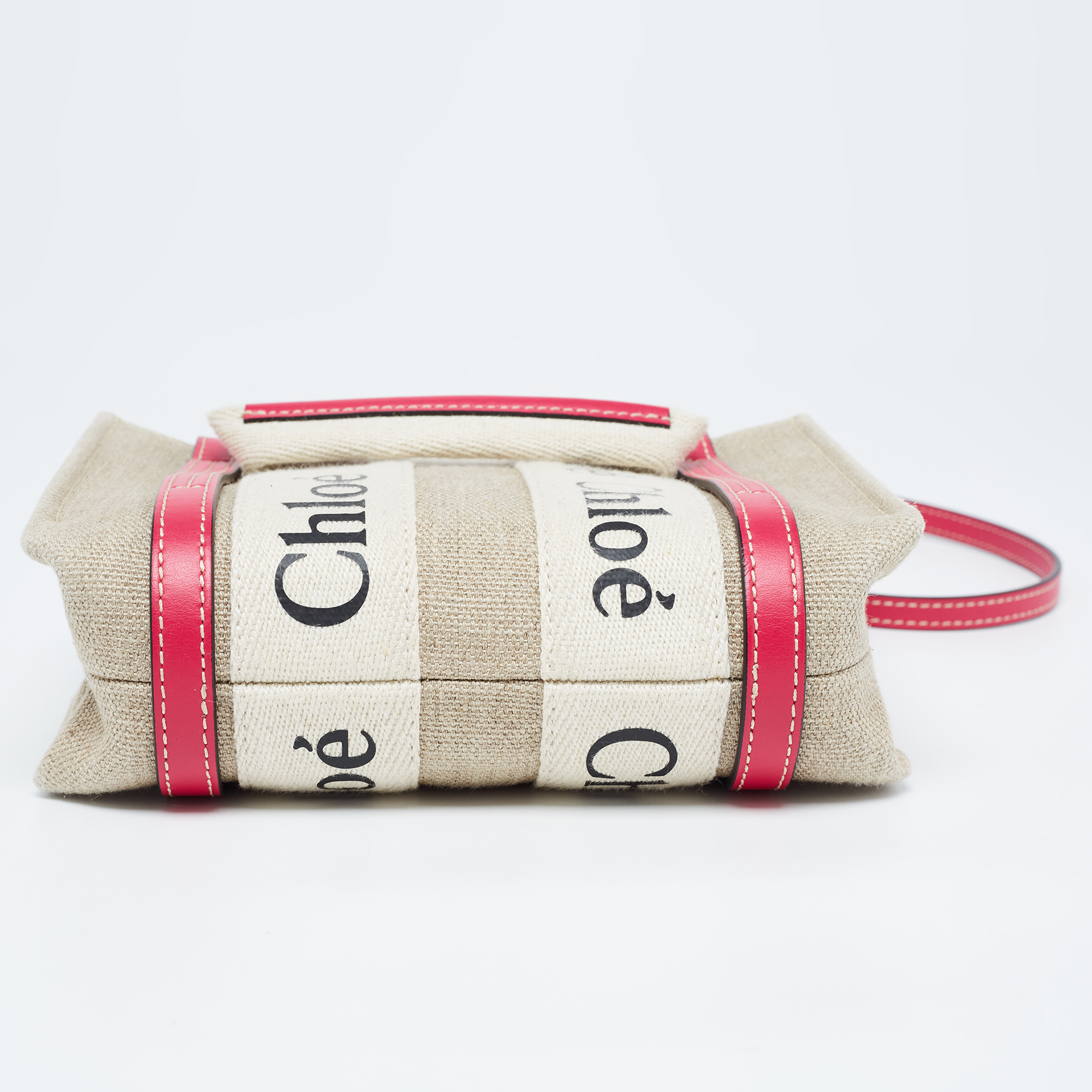 Chloe Pink/Beige Canvas And Leather Mini Woody Tote