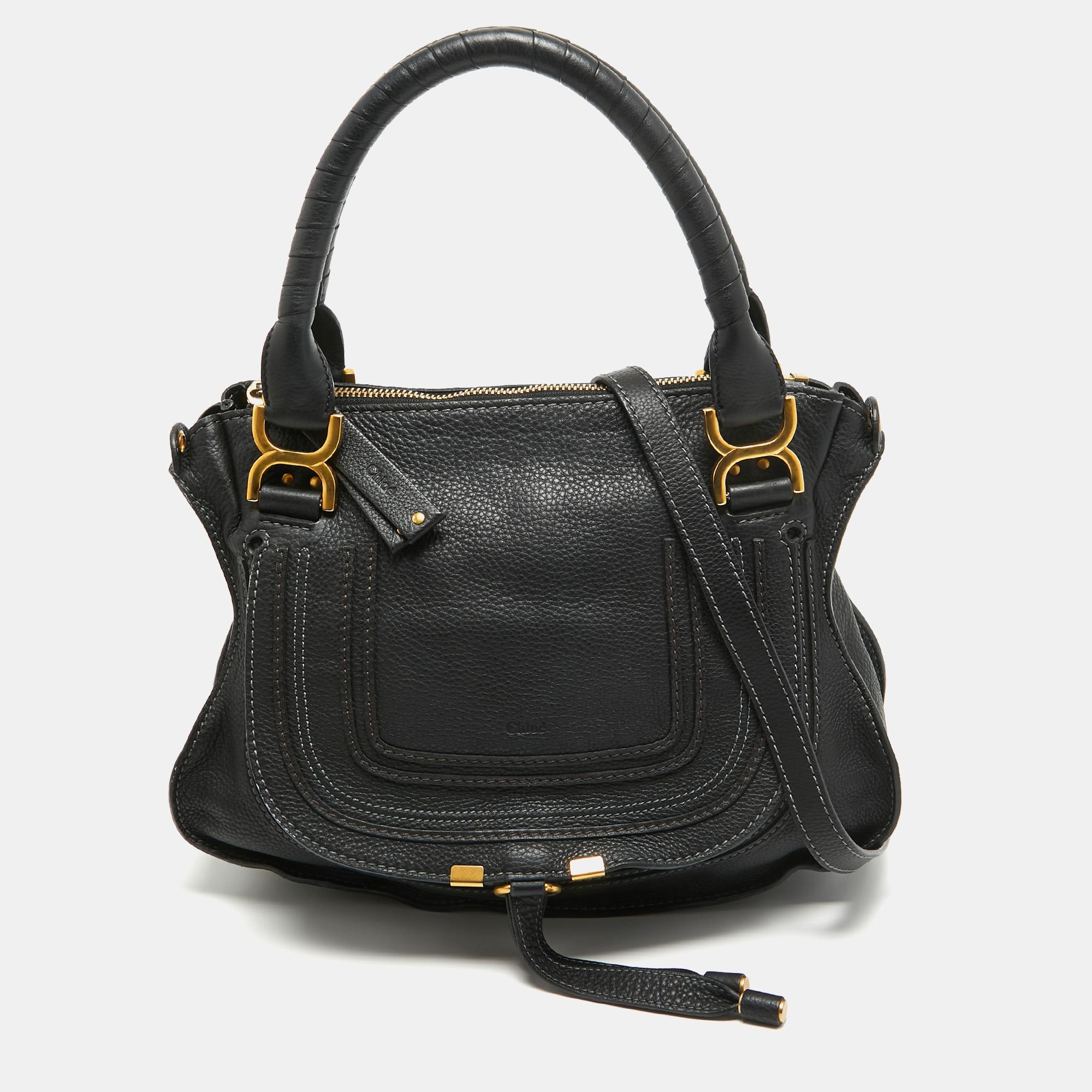 Chlo&eacute; black leather medium marcie shoulder bag