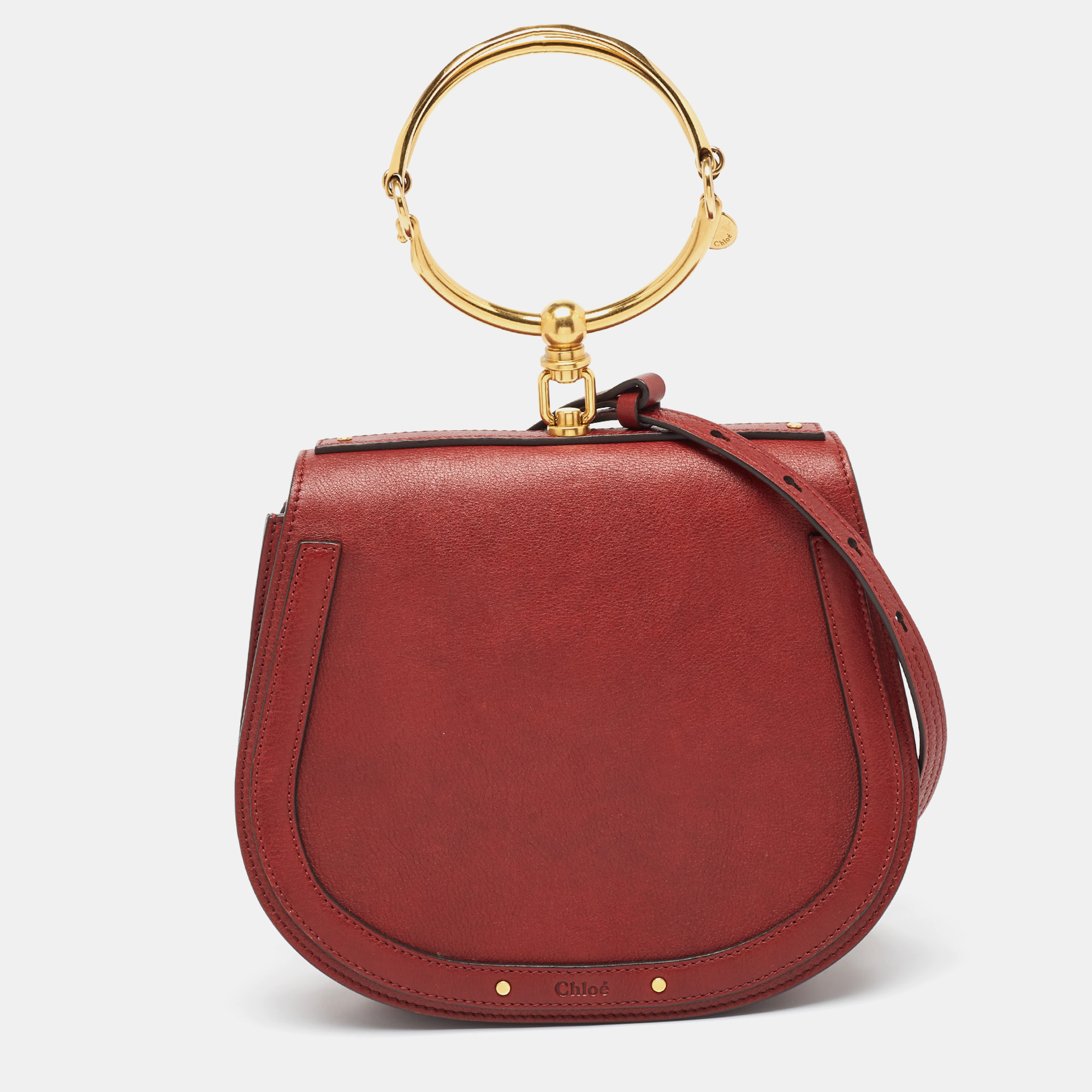 Chloe red leather and suede medium nile bracelet top handle bag