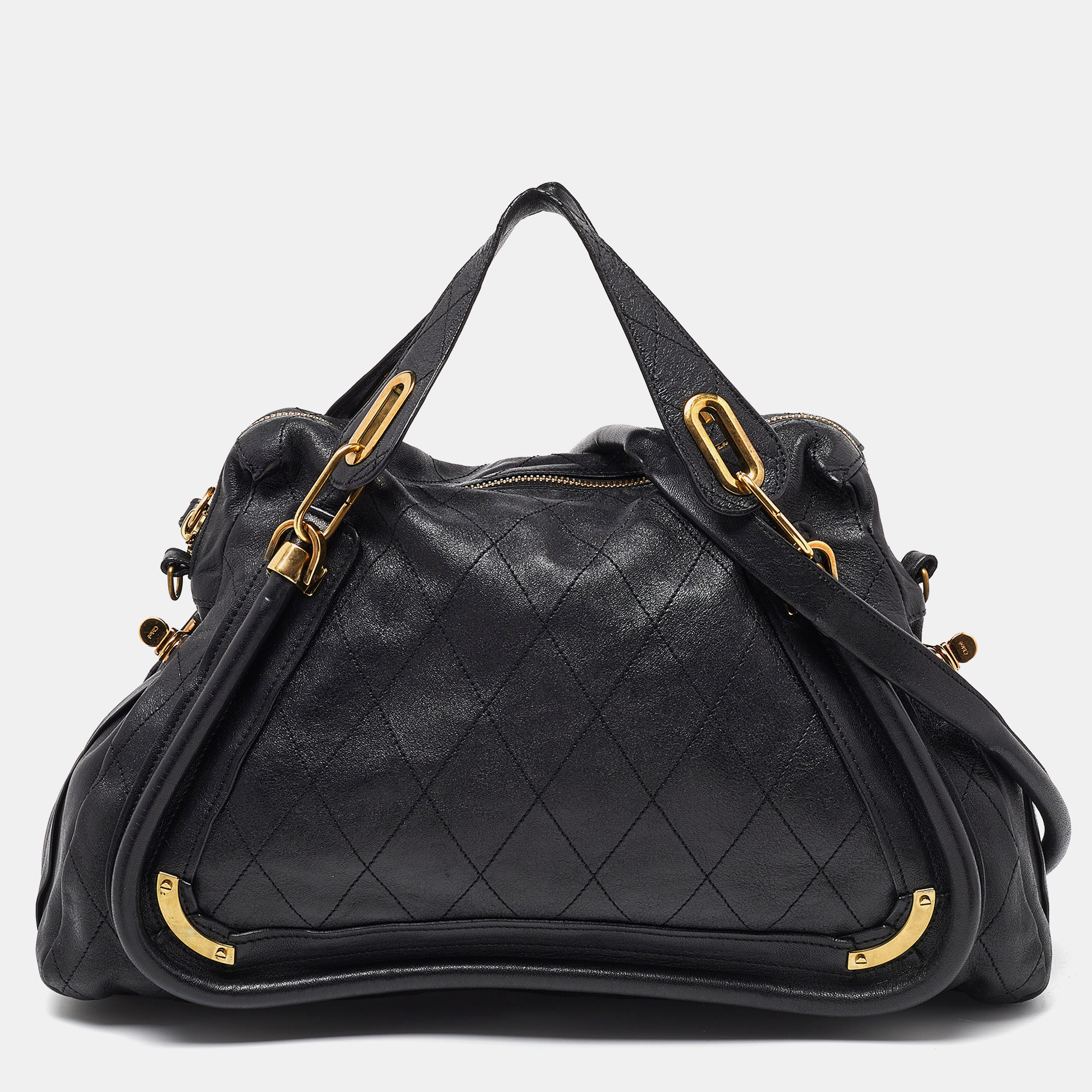 Chloe black leather large paraty satchel