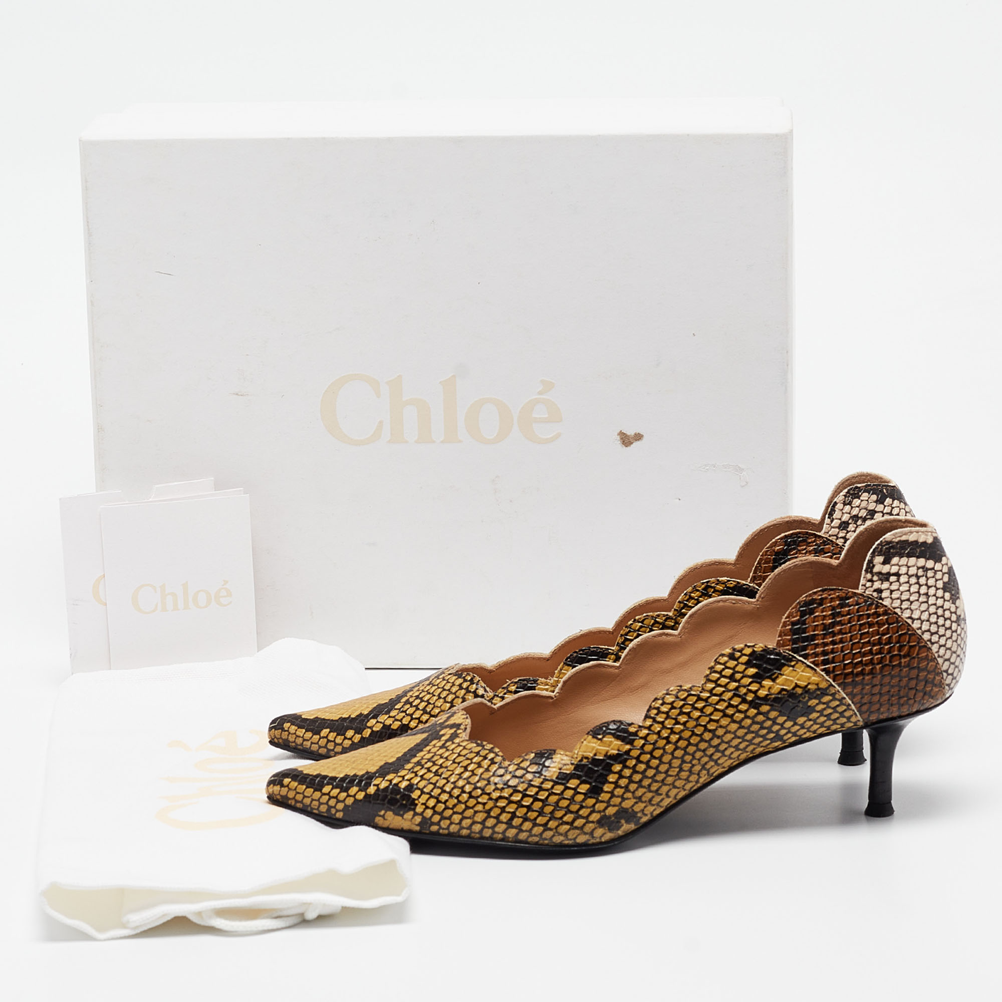 Chloe Multicolor Snakeskin Embossed Leather Pointed Toe Pumps Size 36.5