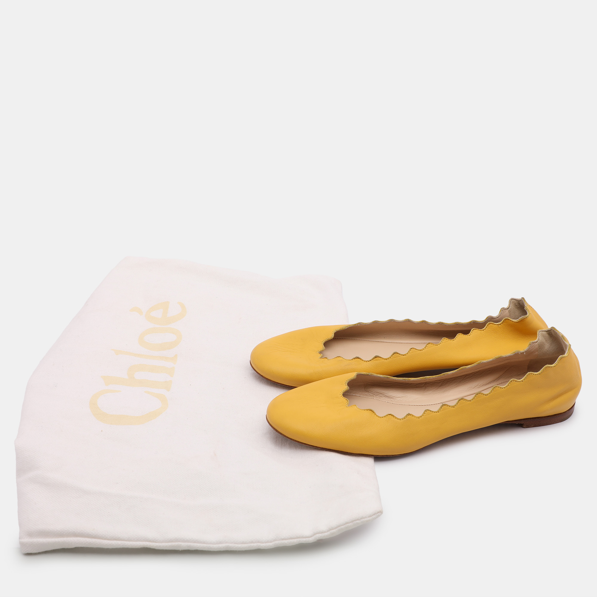 Chloe Yellow Leather Scalloped Ballet Flats Size 35