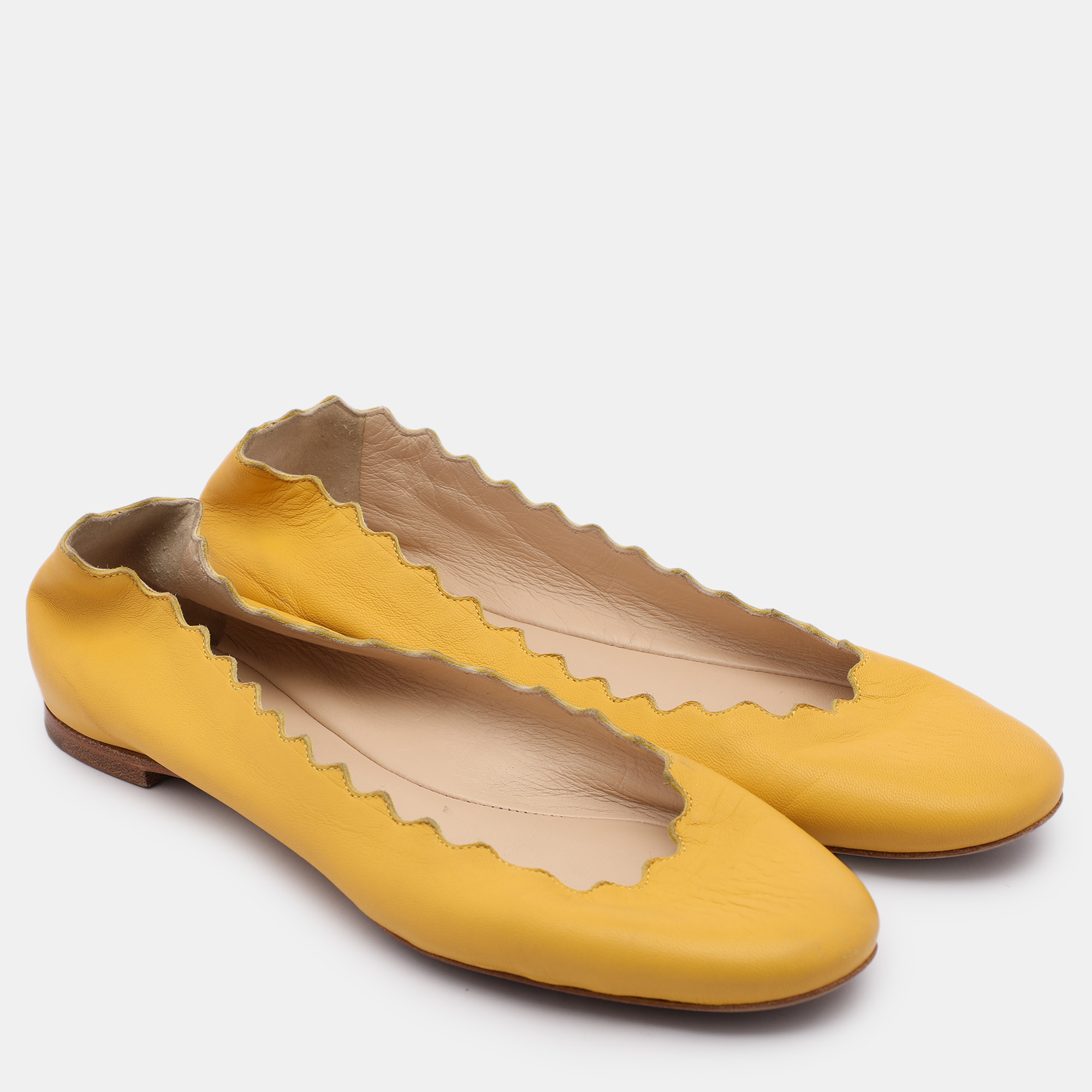 Chloe Yellow Leather Scalloped Ballet Flats Size 35