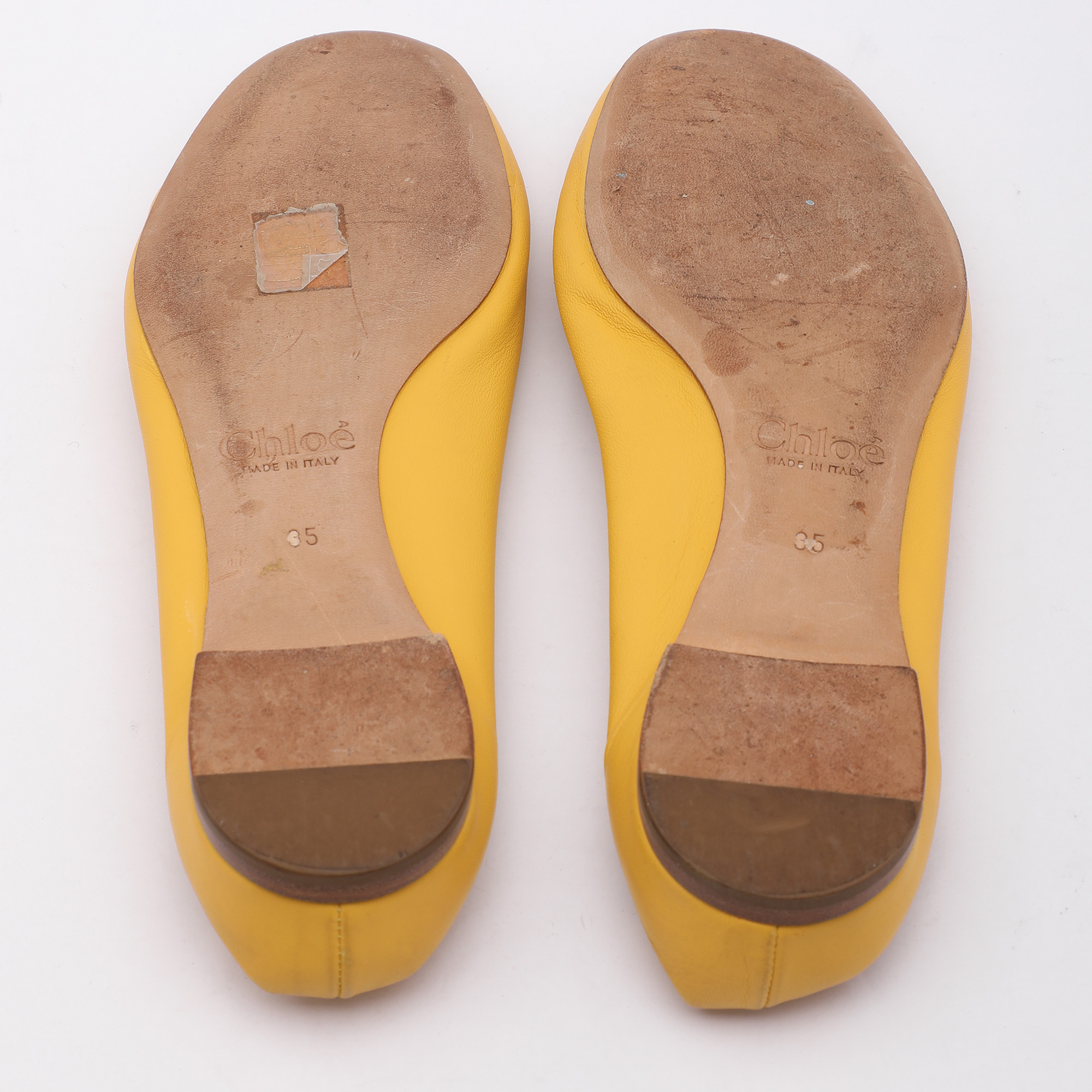 Chloe Yellow Leather Scalloped Ballet Flats Size 35