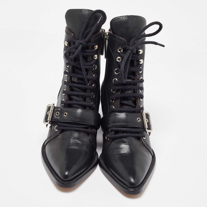 Chloe Black Leather Lace Up Booties Size 35