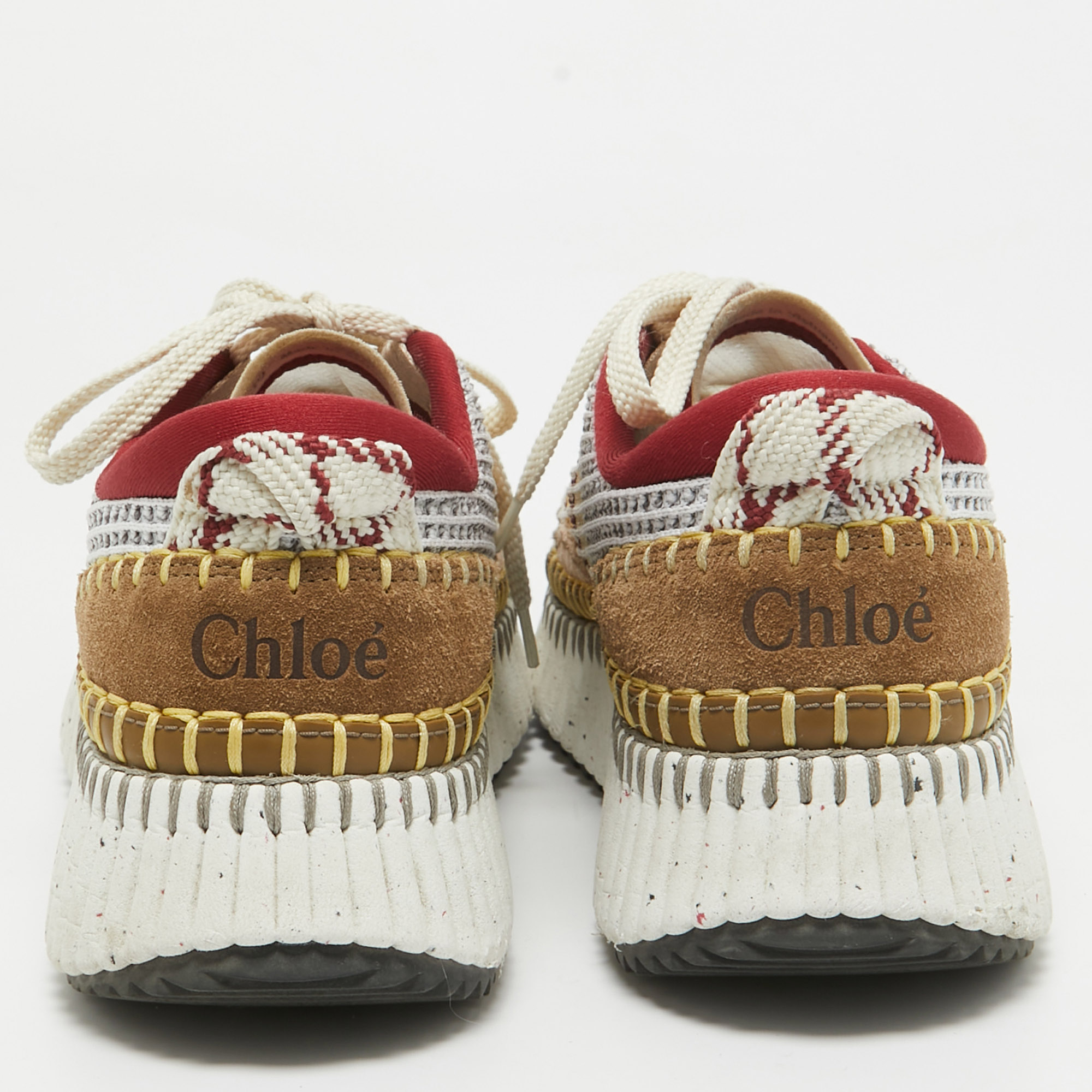 Chloe Multicolor Knit Fabric And Suede Nama Sneakers Size 39