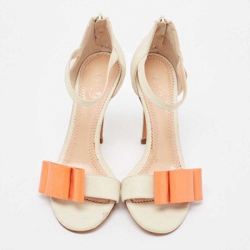 Chloe Cream Leather Ankle Strap Sandals Size 37