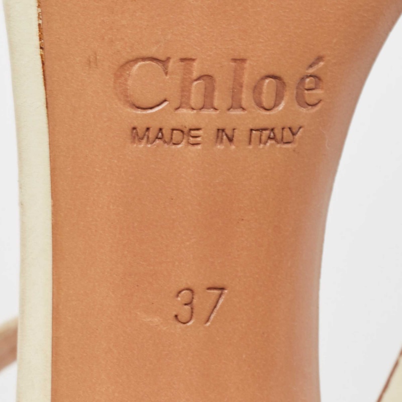 Chloe Cream Leather Ankle Strap Sandals Size 37