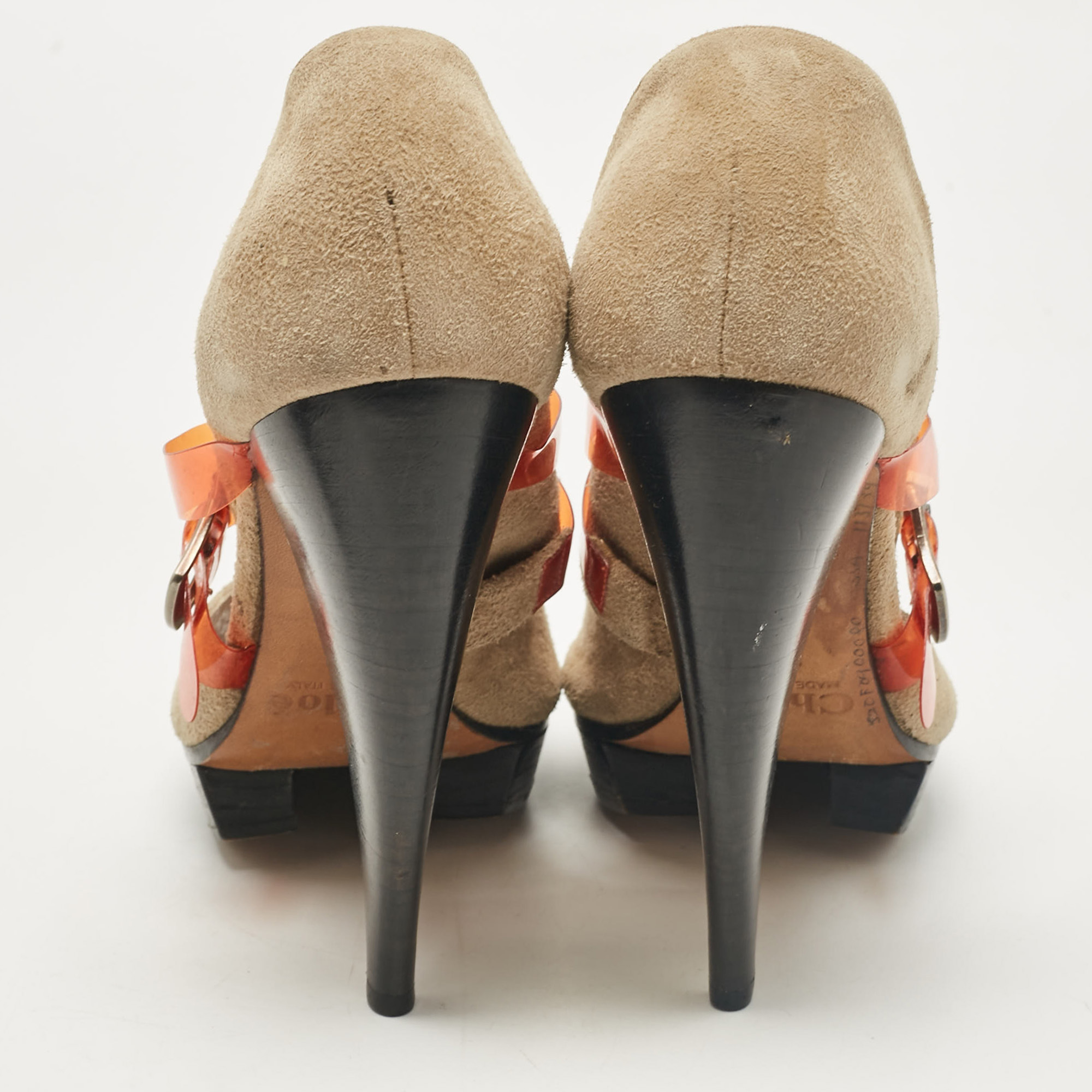 Chloe Beige PVC And Suede Peep Toe Pumps Size 37