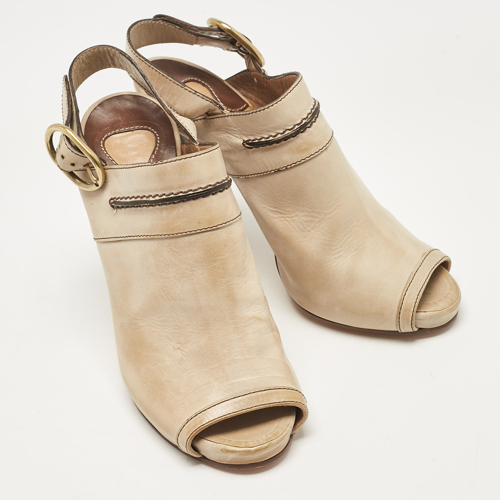 Chloe Beige Leather Ankle Strap Sandals Size 37