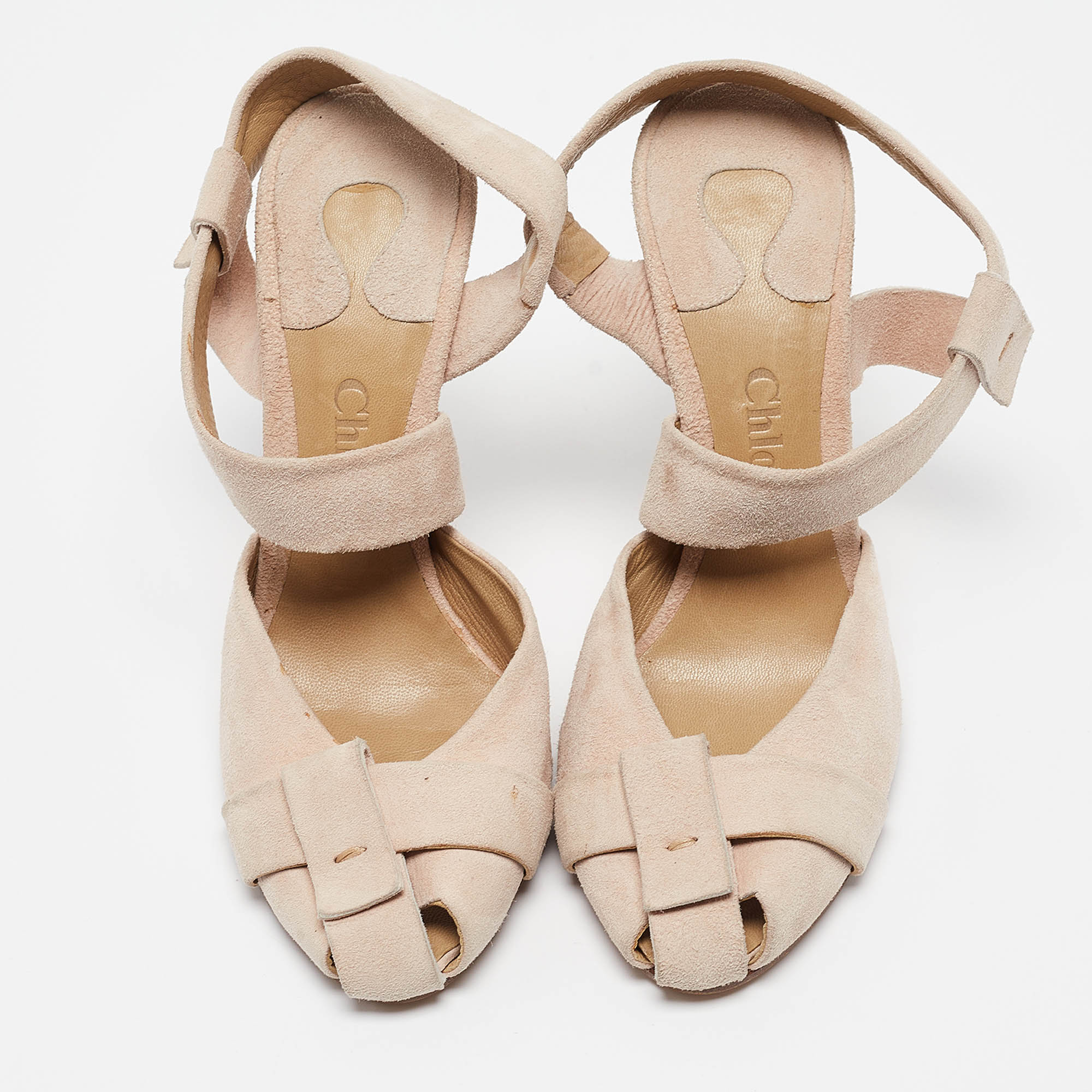 Chloe Beige Suede Ankle Strap Sandals Size 37