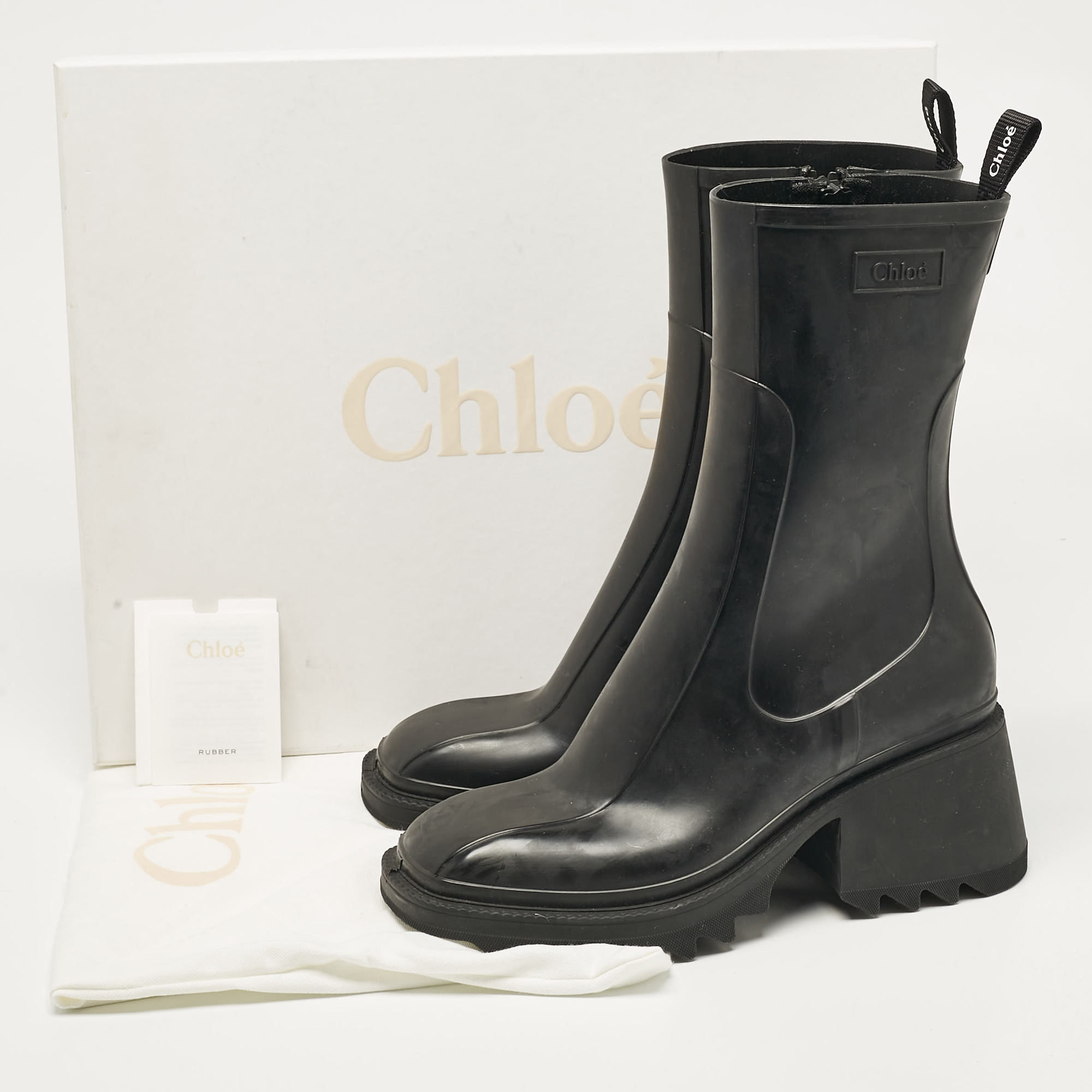 Chloe Black Rubber Betty Rain Boots Size 41