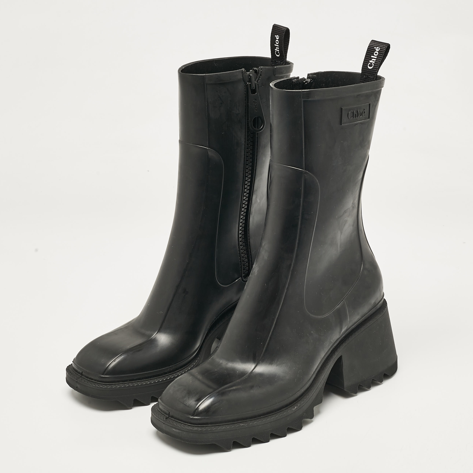 Chloe Black Rubber Betty Rain Boots Size 41