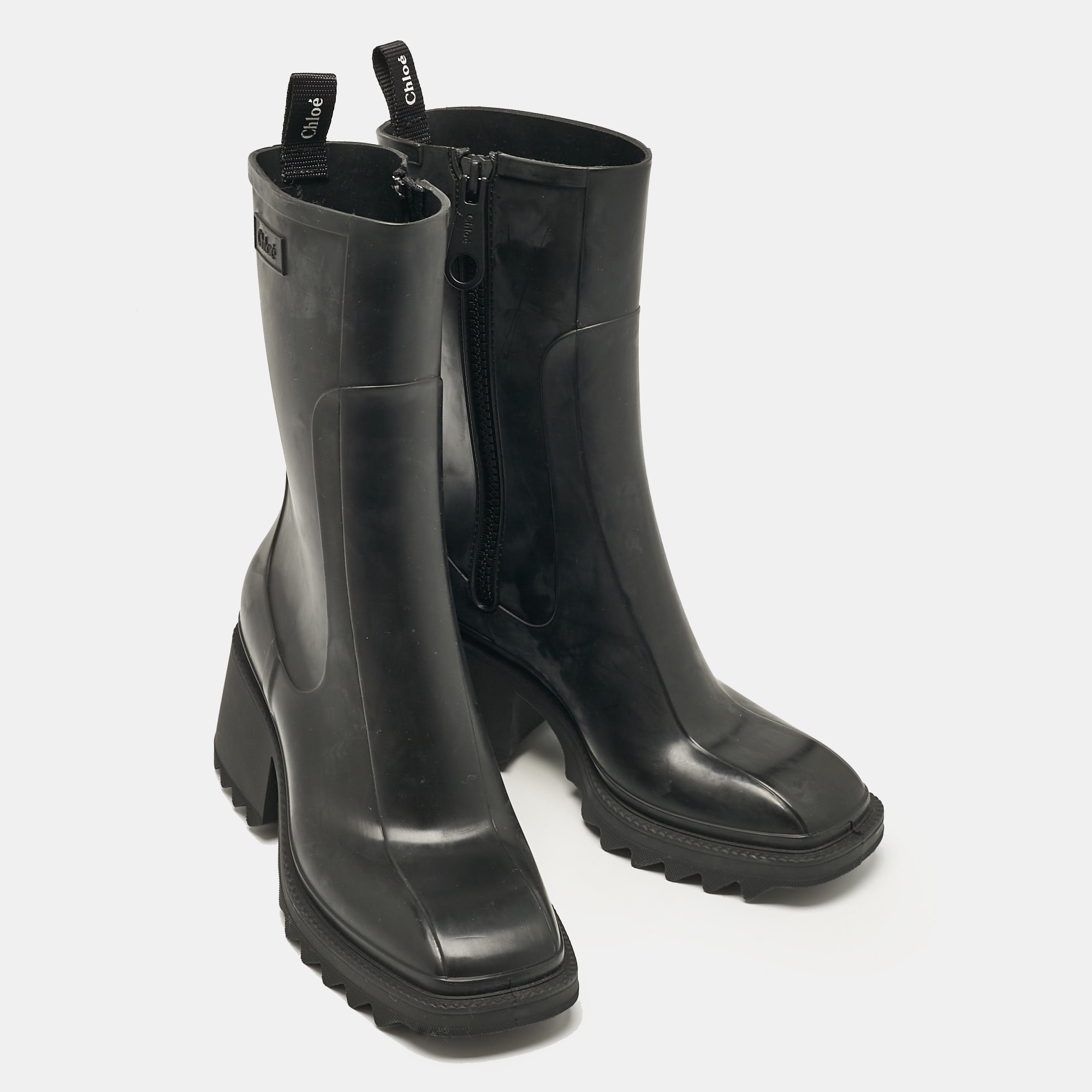 Chloe Black Rubber Betty Rain Boots Size 41