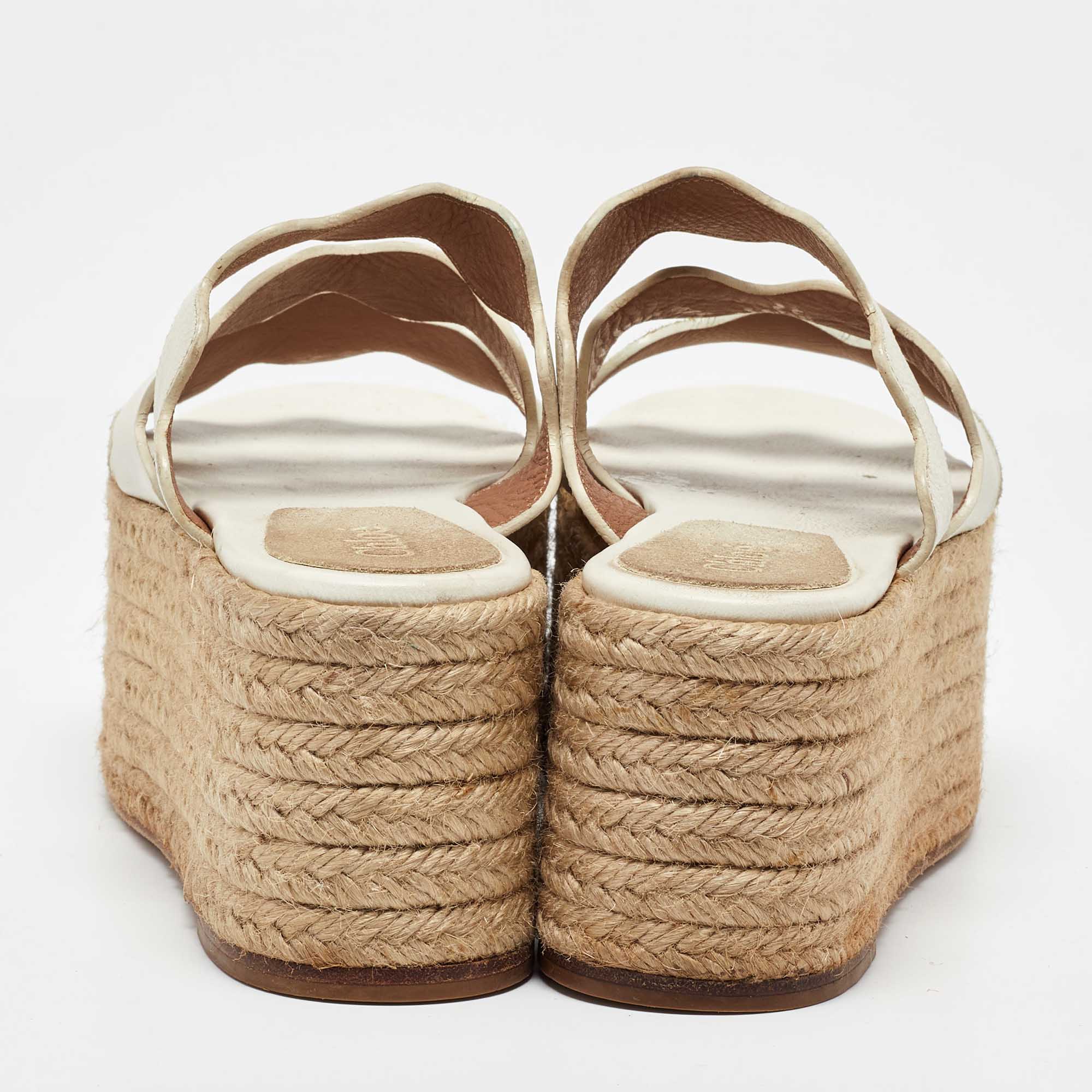 Chloe White Leather Suede Espadrille Platform Sandals Size 35