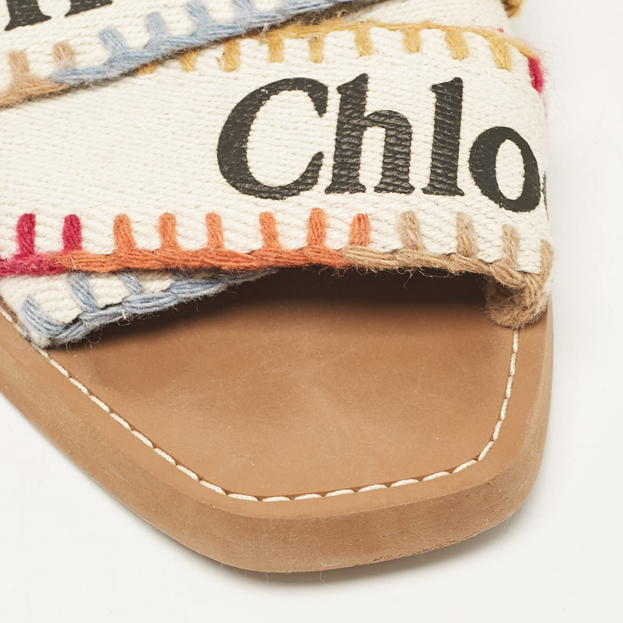 Chloe Multicolor Canvas Woody Flat Sandals Size 37