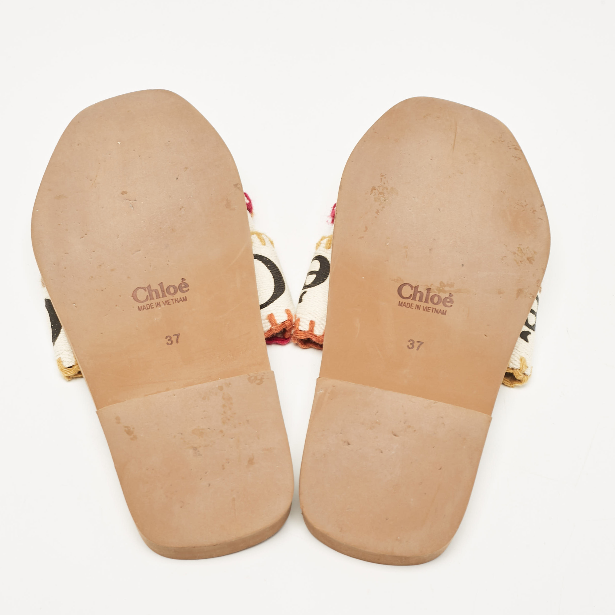 Chloe Multicolor Canvas Woody Flat Sandals Size 37