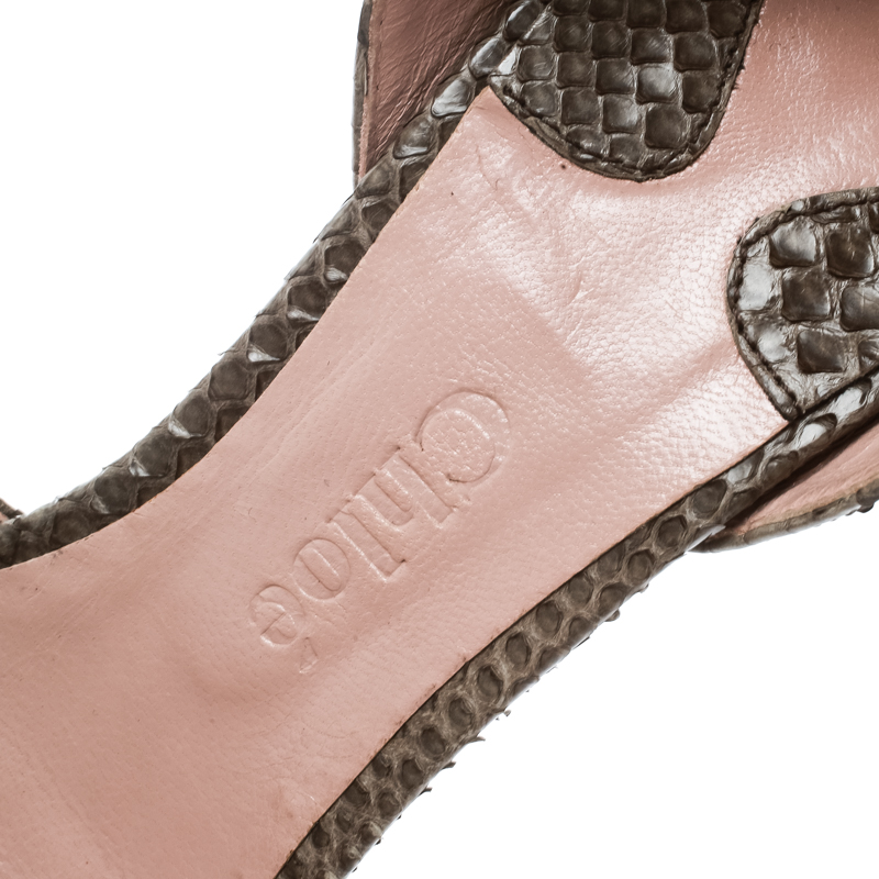 Chloe Grey Python Leather Peep Toe D'Orsay Pumps Size 40