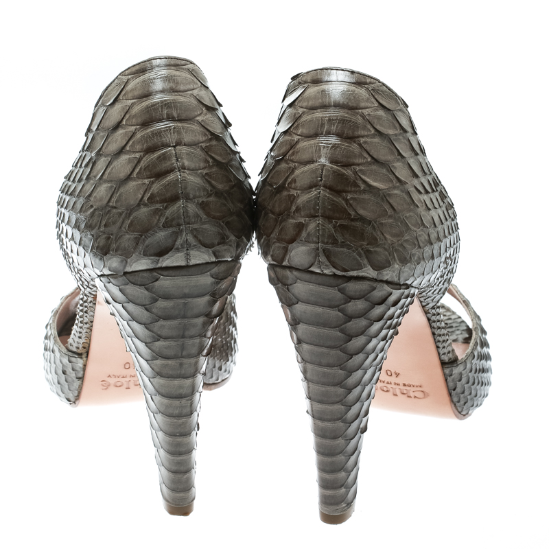 Chloe Grey Python Leather Peep Toe D'Orsay Pumps Size 40
