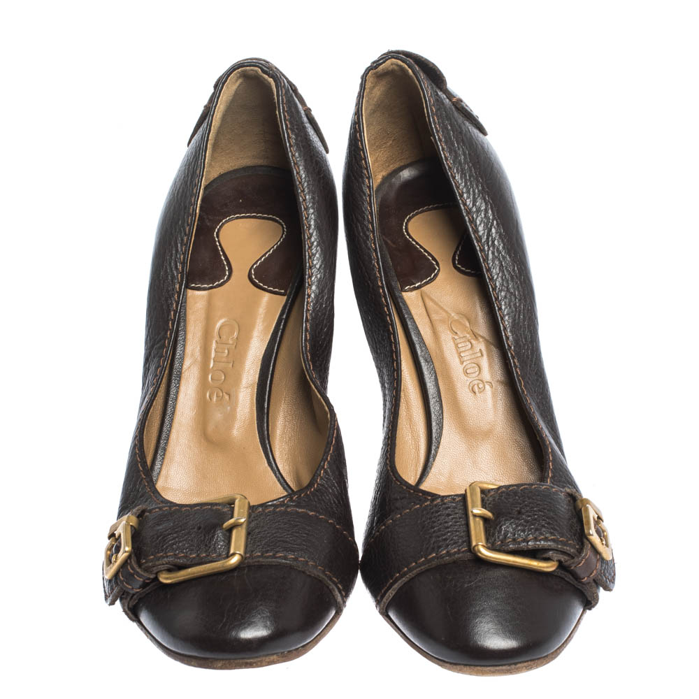 Chloe Brown Leather Buckle Detail Pumps Size 37