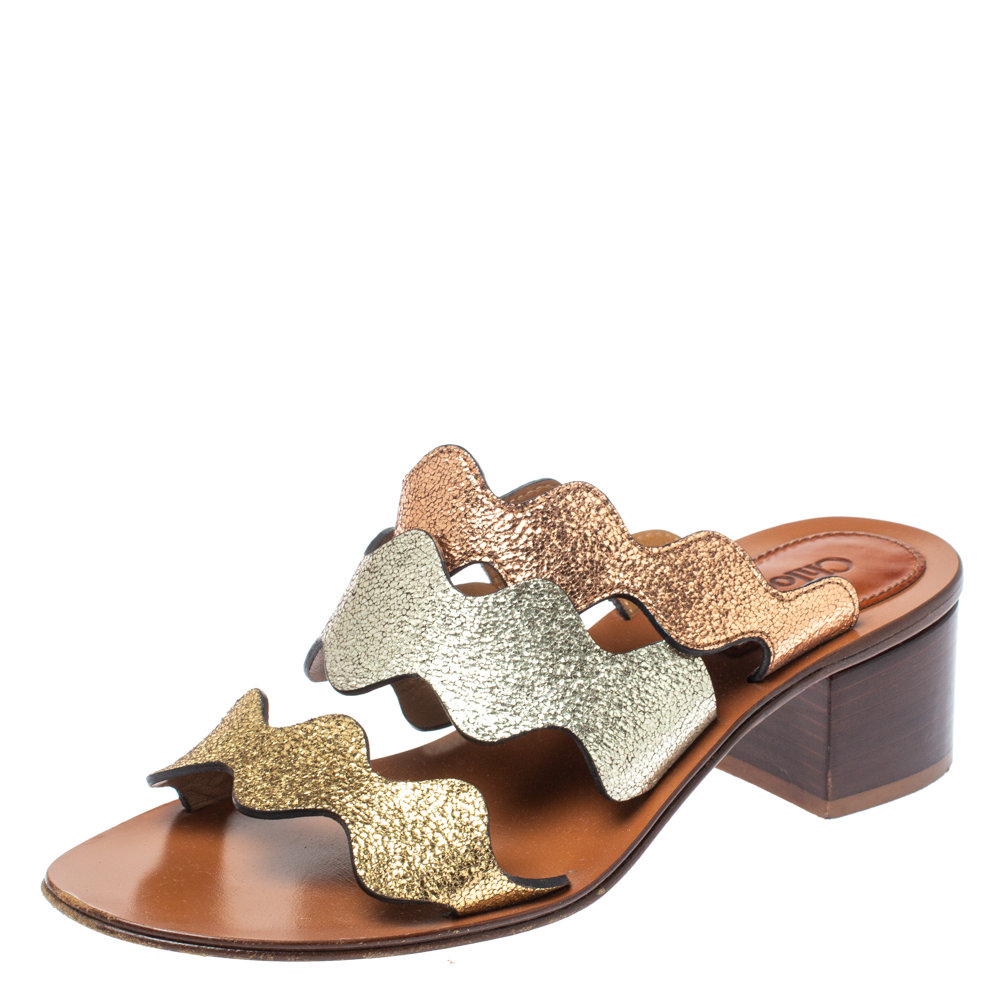 Image of Chloe Multicolor Leather Lauren Slide Sandals Size