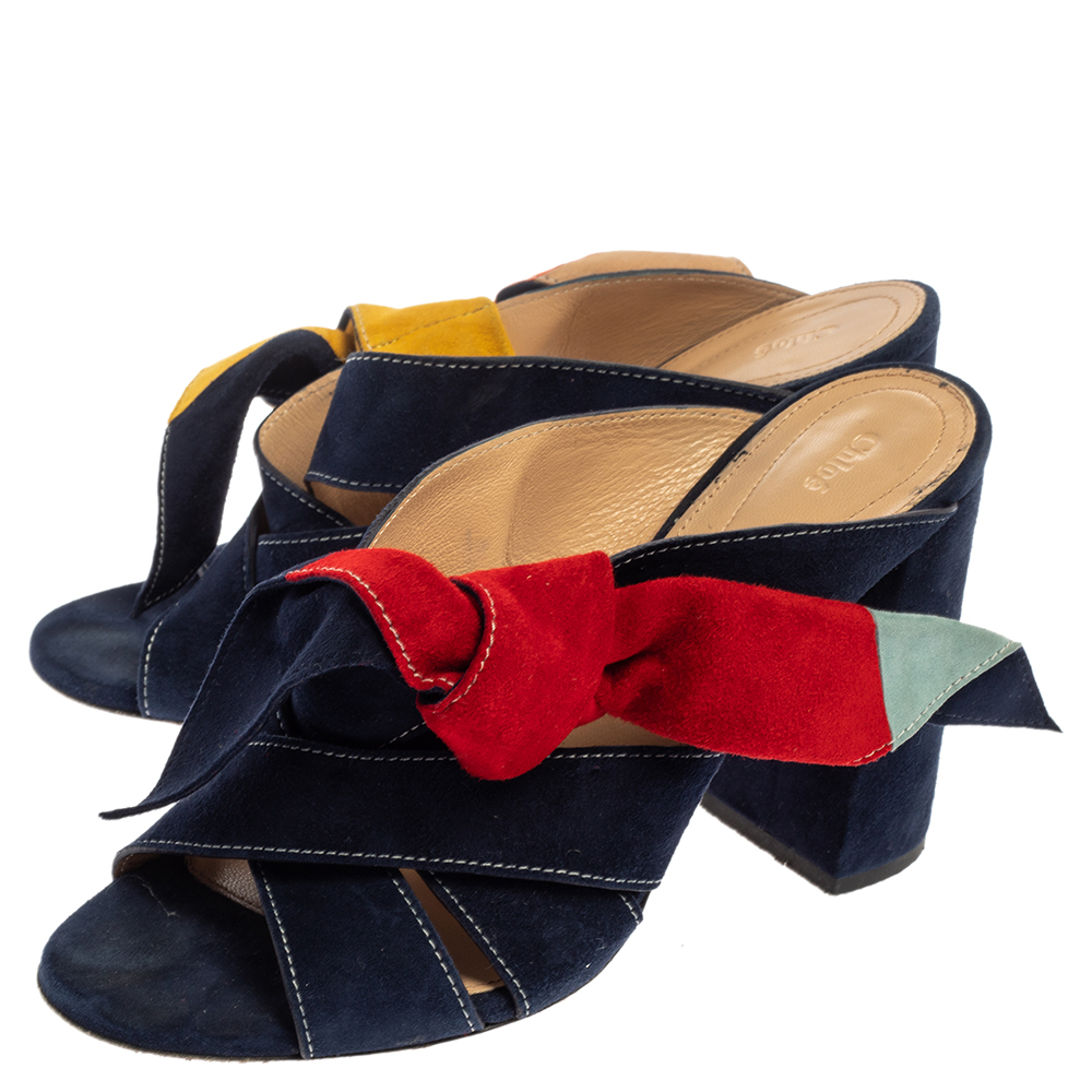 Chloe Multicolor Suede Naille Bow Sandals Size 38.5
