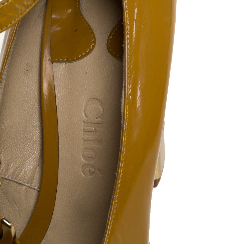 Chloe Yellow Leather T Strap Square Toe Pumps Size 37