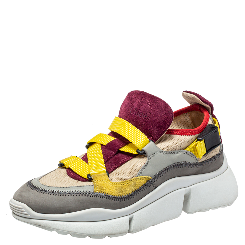 Chloe Multicolor Mesh And Suede Sonnie Sneakers Size 35