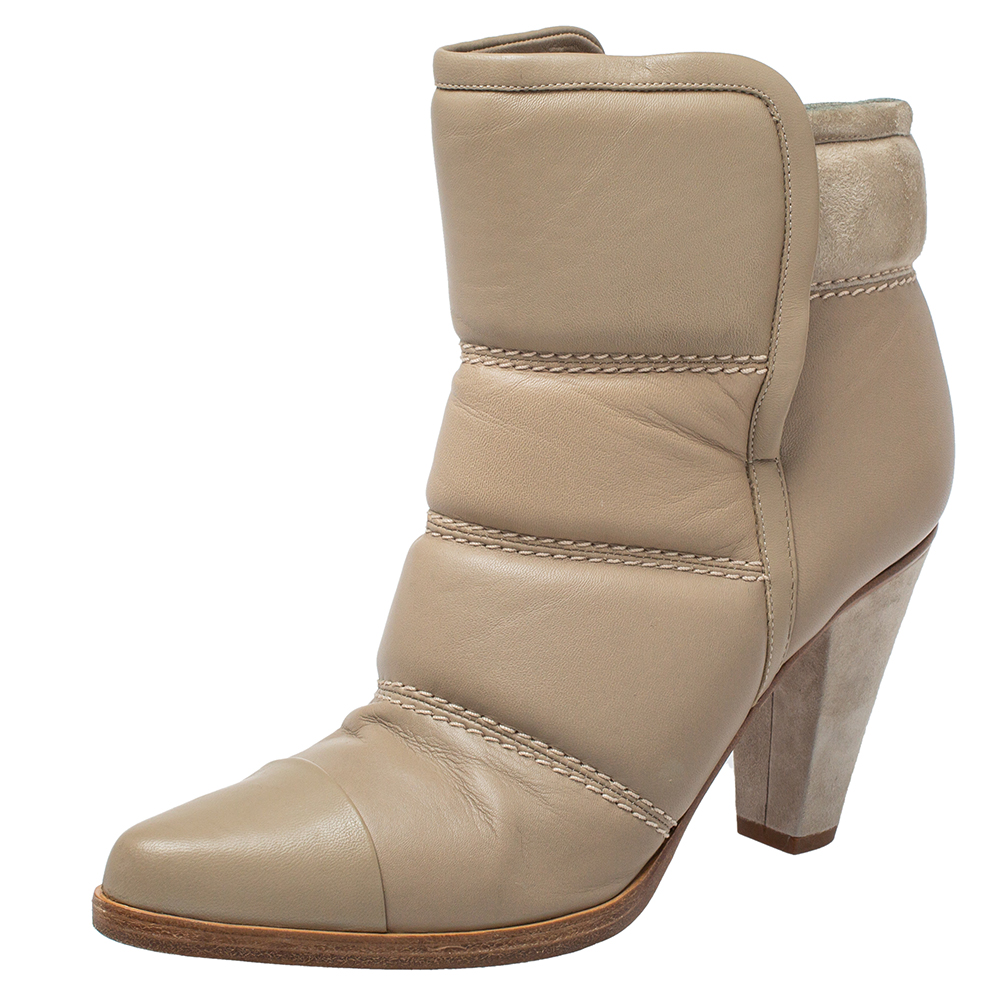 Chloe Beige Quilted Leather Ankle Boots Size 38.5