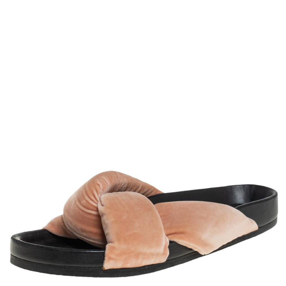 Chloe Beige Velvet Nolan Flat Slide Sandals Size 39