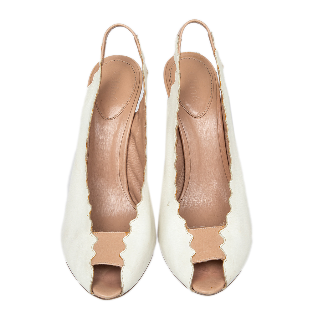 Chloe Cream Leather Slingback Peep Toe Sandals Size 39