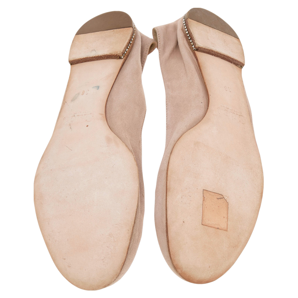 Chloe Beige Suede Embellished Bow Ballet Flats Size 36